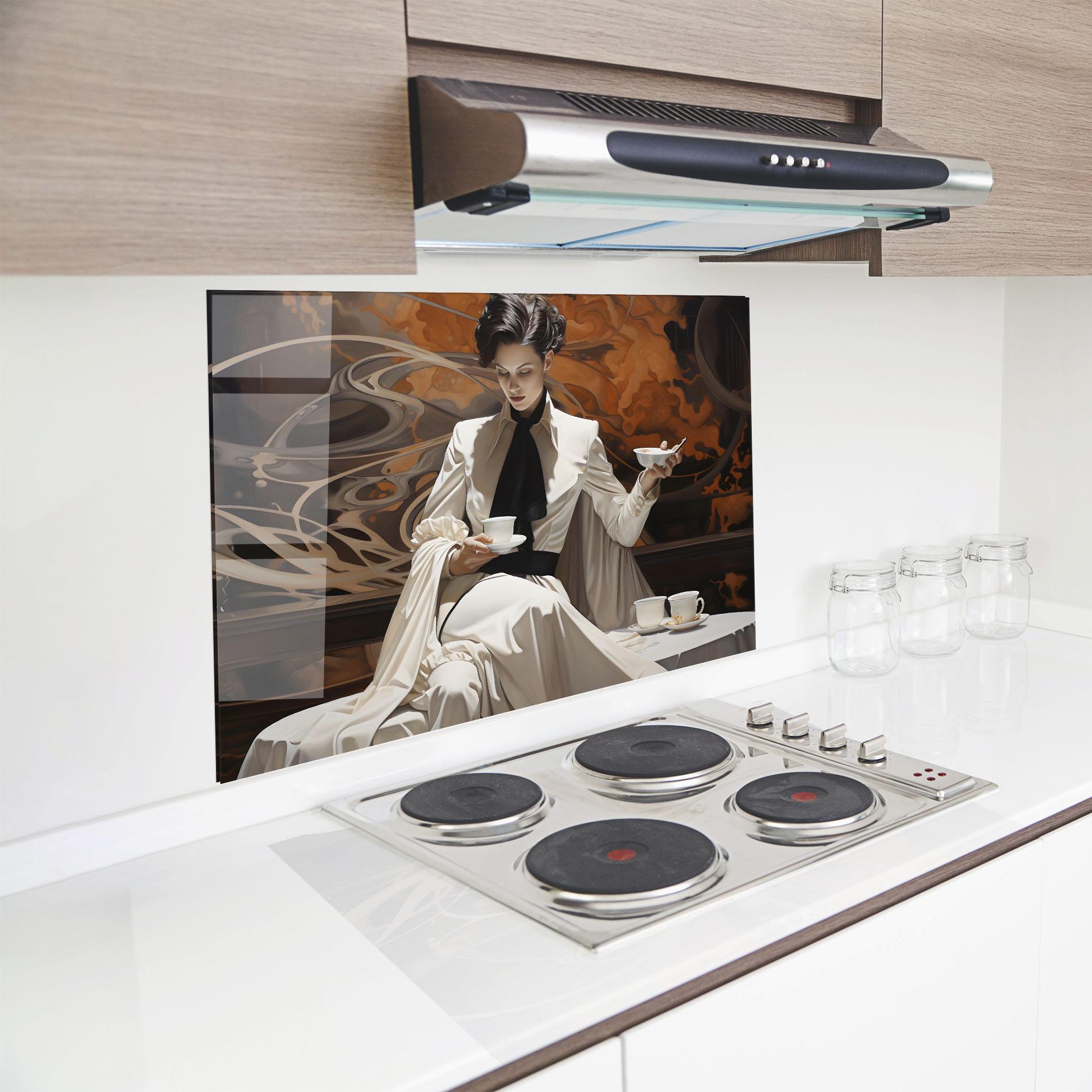 Küchenrückwand Glas Coffee Woman mockup 8