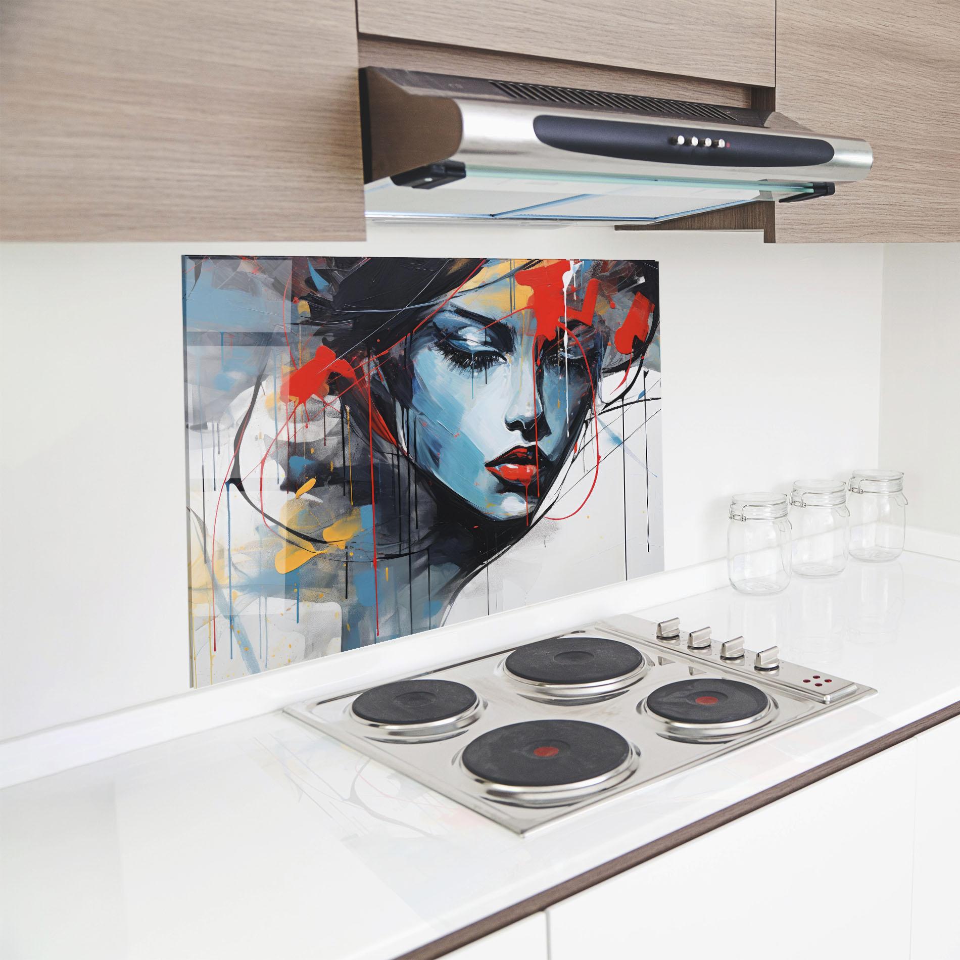 Küchenrückwand Glas Edgy Woman mockup 8