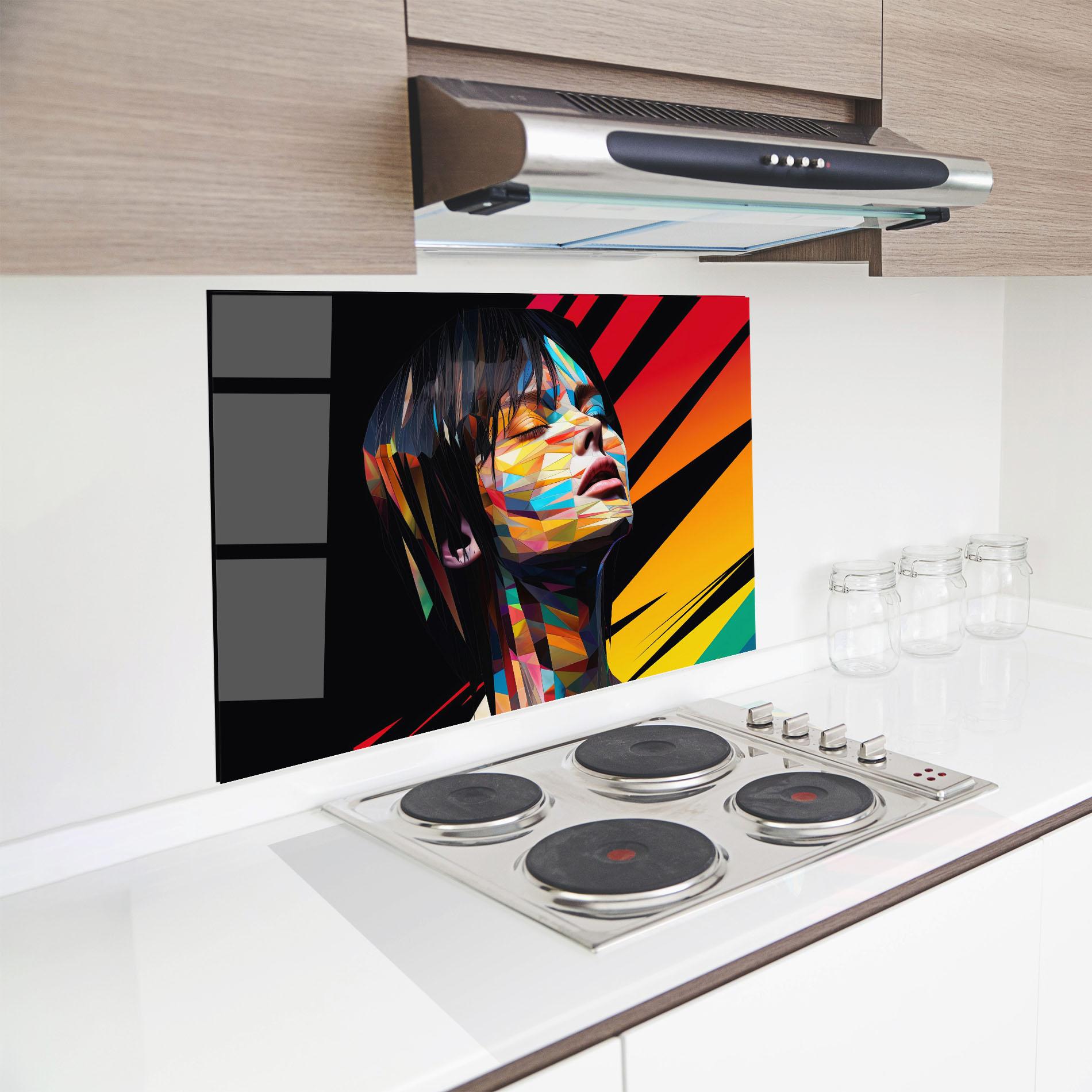 Küchenrückwand Glas Glitchy Woman mockup 8