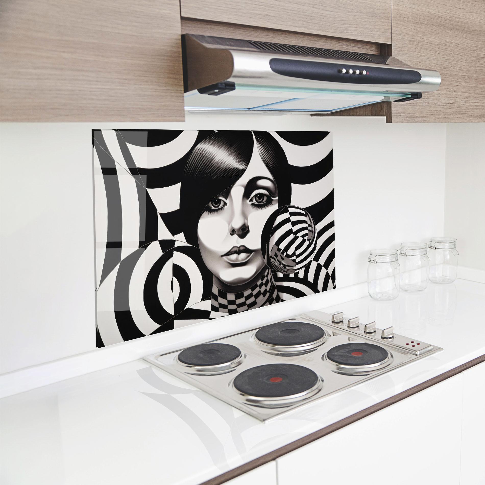 Küchenrückwand Glas Monochromatic Op Art mockup 8