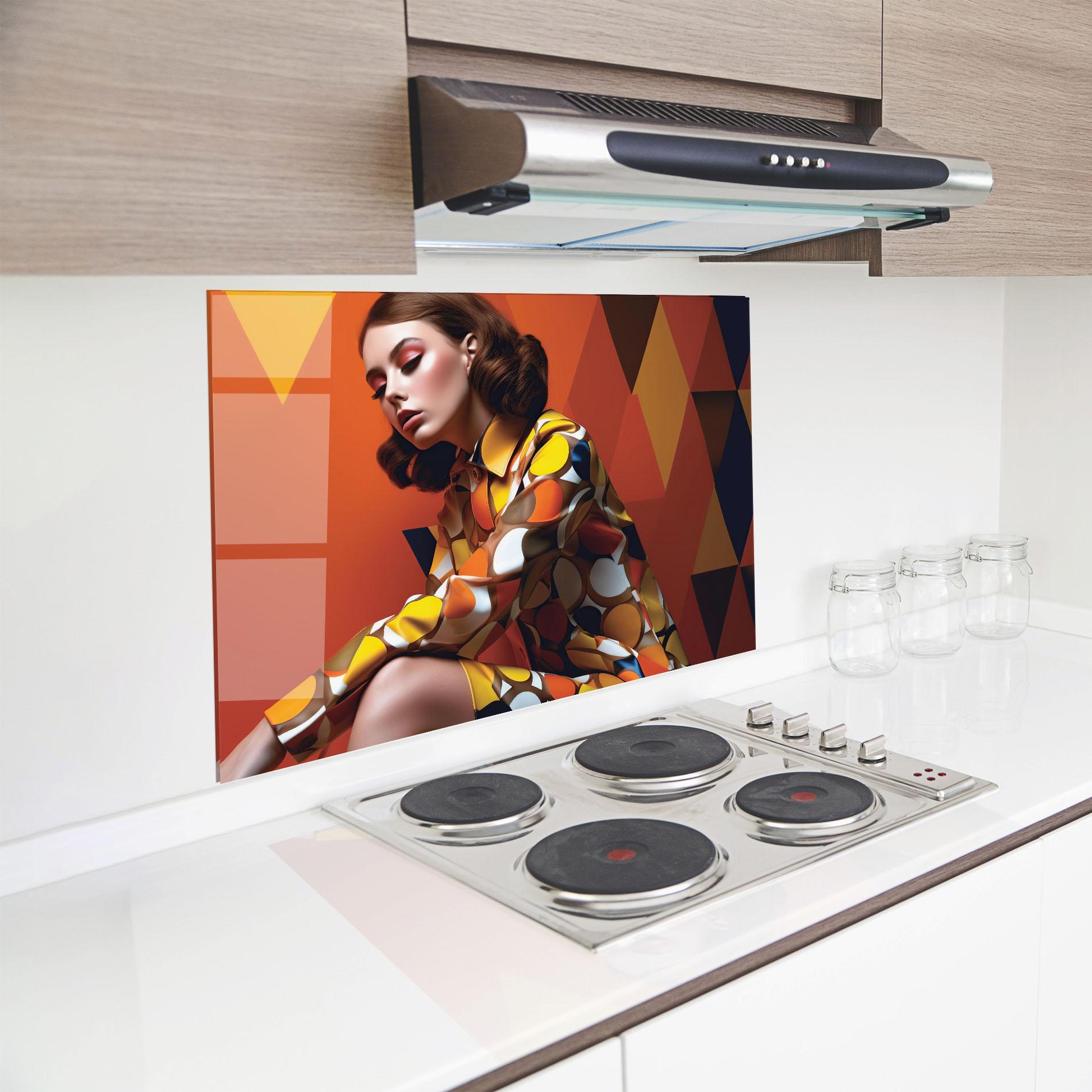 Küchenrückwand Glas Orange Fashion Design mockup 8