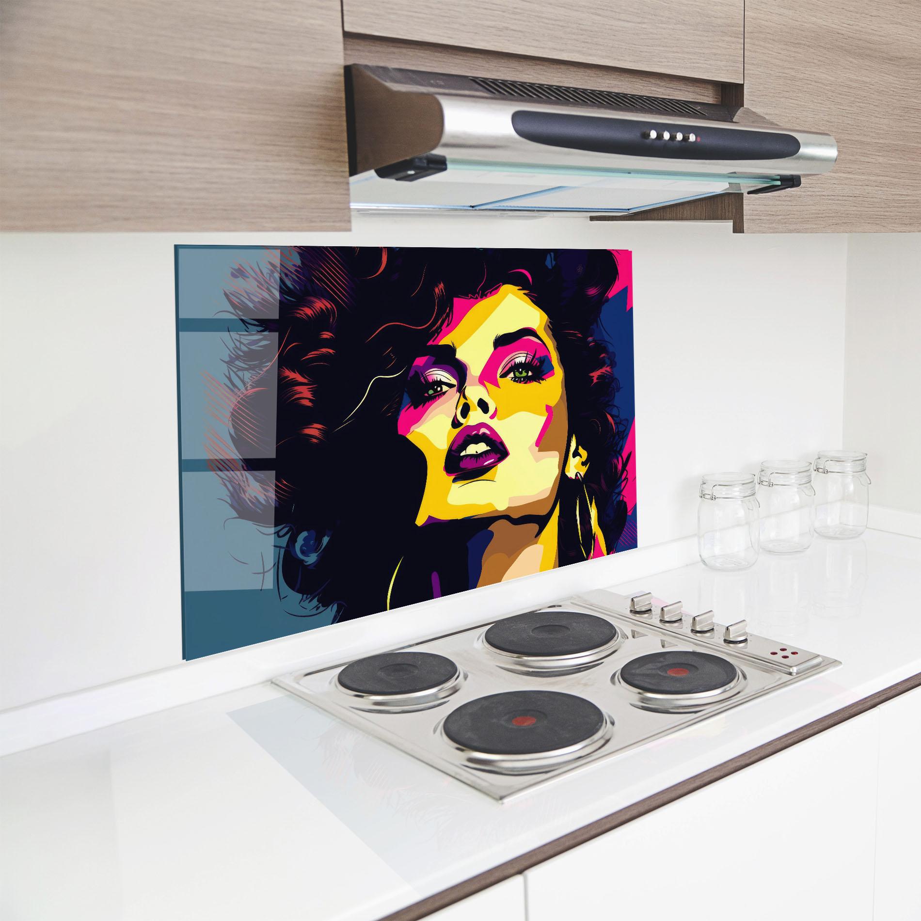 Küchenrückwand Glas Pop Art Portrait Woman mockup 8