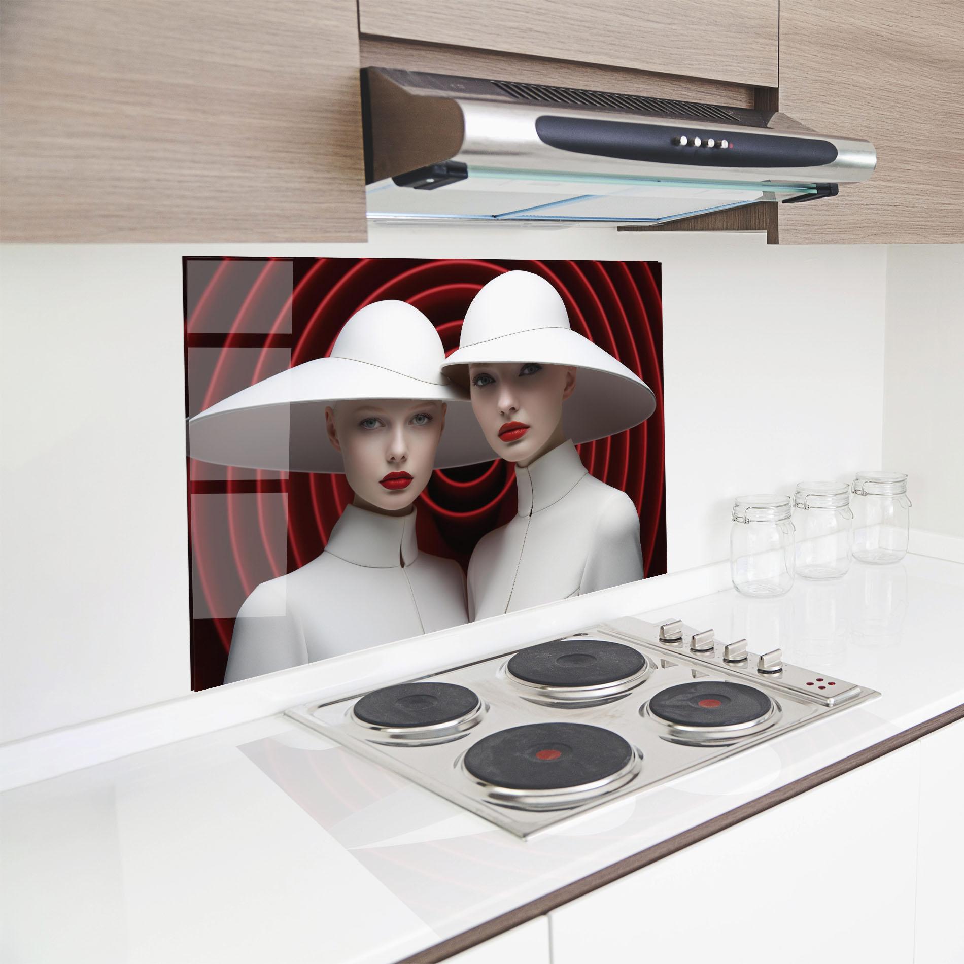 Küchenrückwand Glas White Hat Women mockup 8