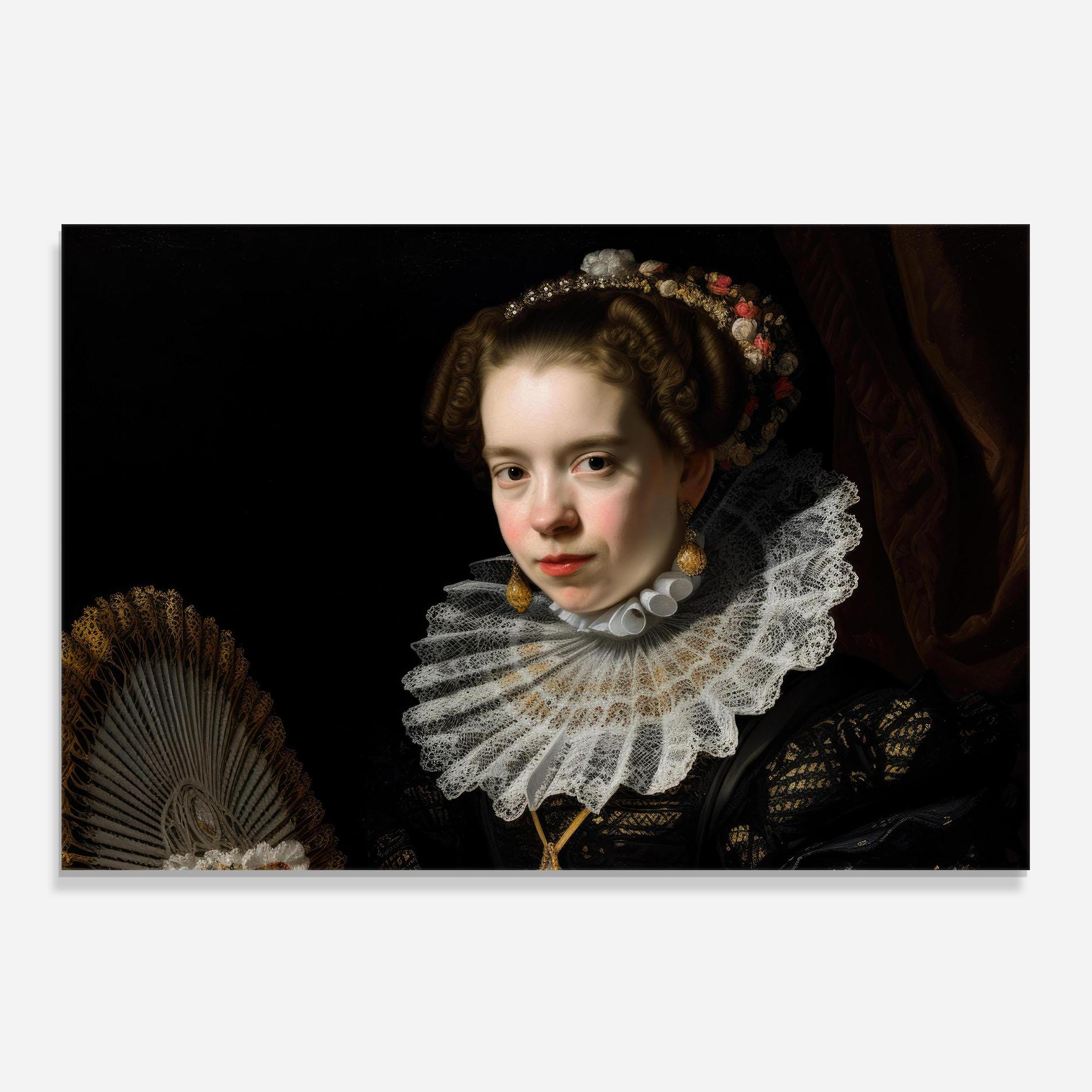 Küchenrückwand Glas Baroque Lady Portrait mockup 0