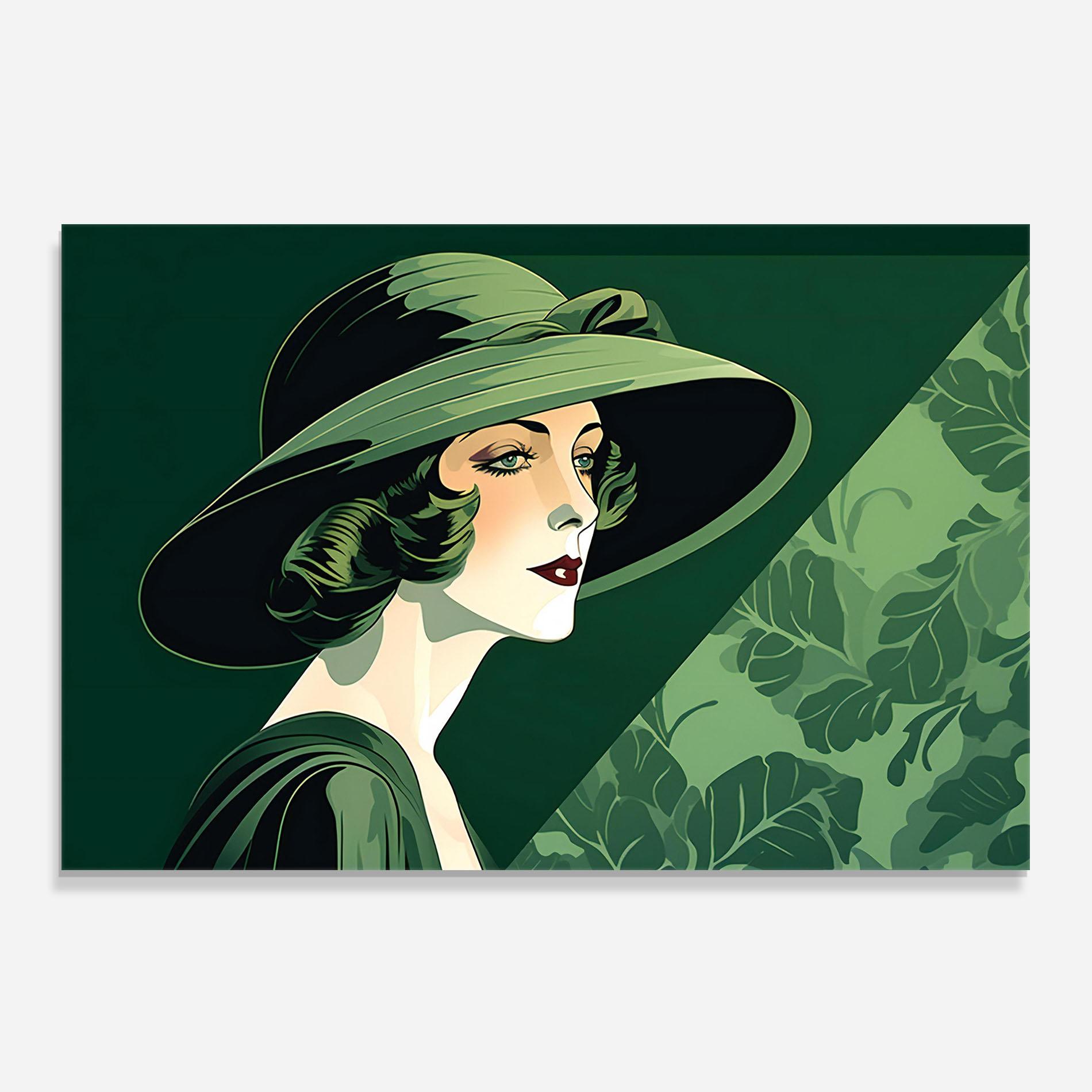 Küchenrückwand Glas Green Woman Painting mockup 0