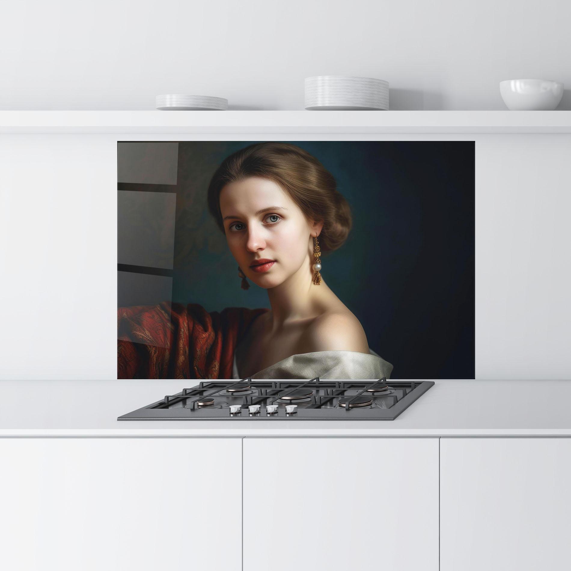 Küchenrückwand Glas Classical Painting mockup 9