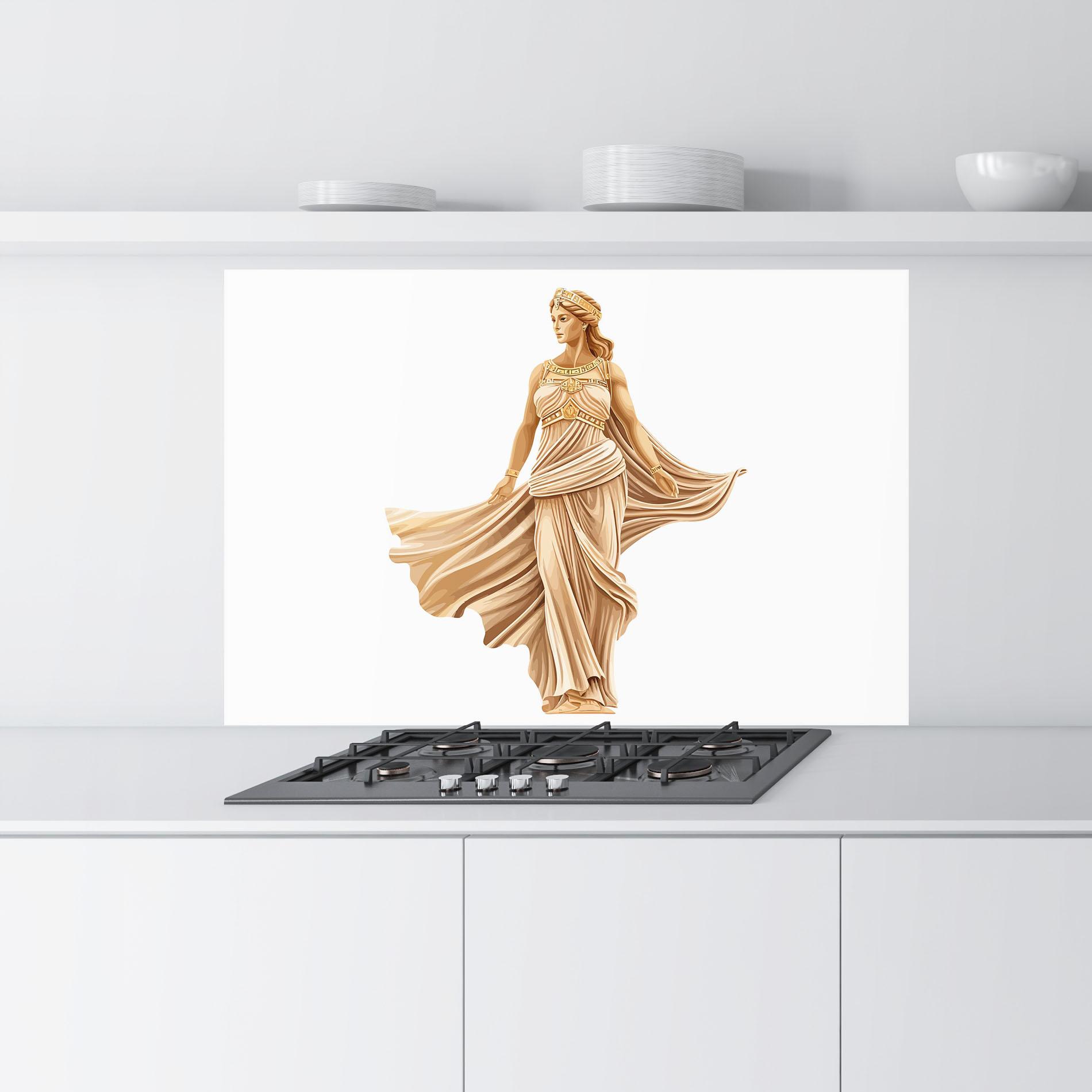Küchenrückwand Glas Gold Statue mockup 9
