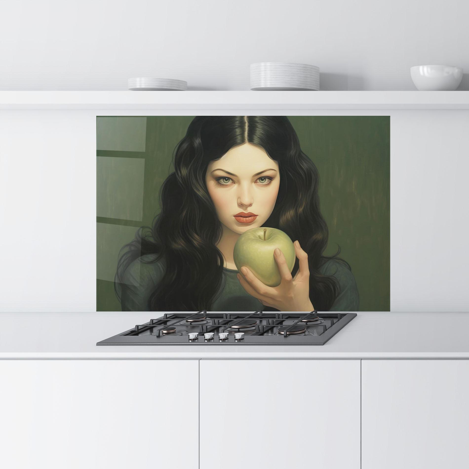 Küchenrückwand Glas Green Apple Painting mockup 9