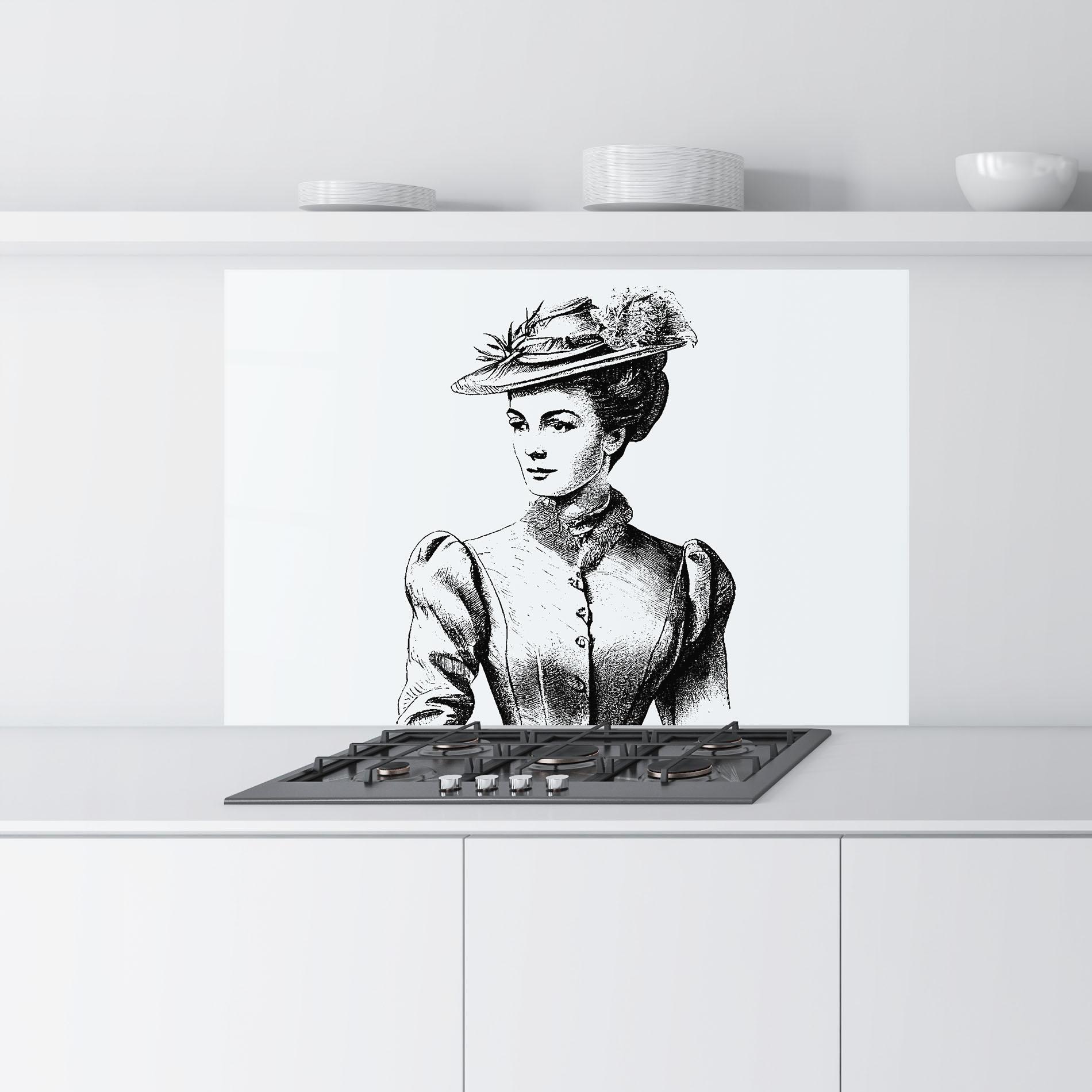 Küchenrückwand Glas Noble Lady Hat mockup 9