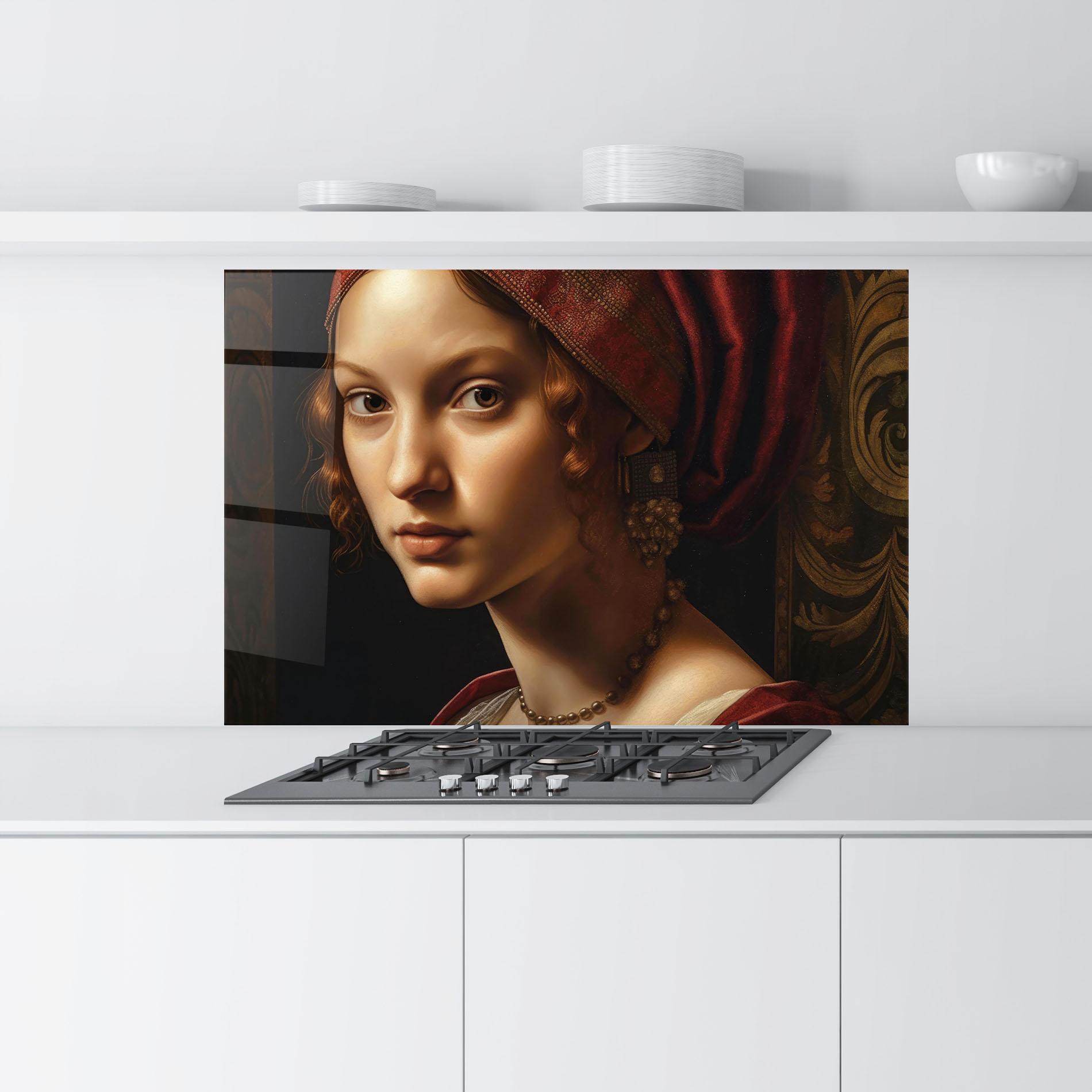 Küchenrückwand Glas Red Hair Woman Art mockup 9