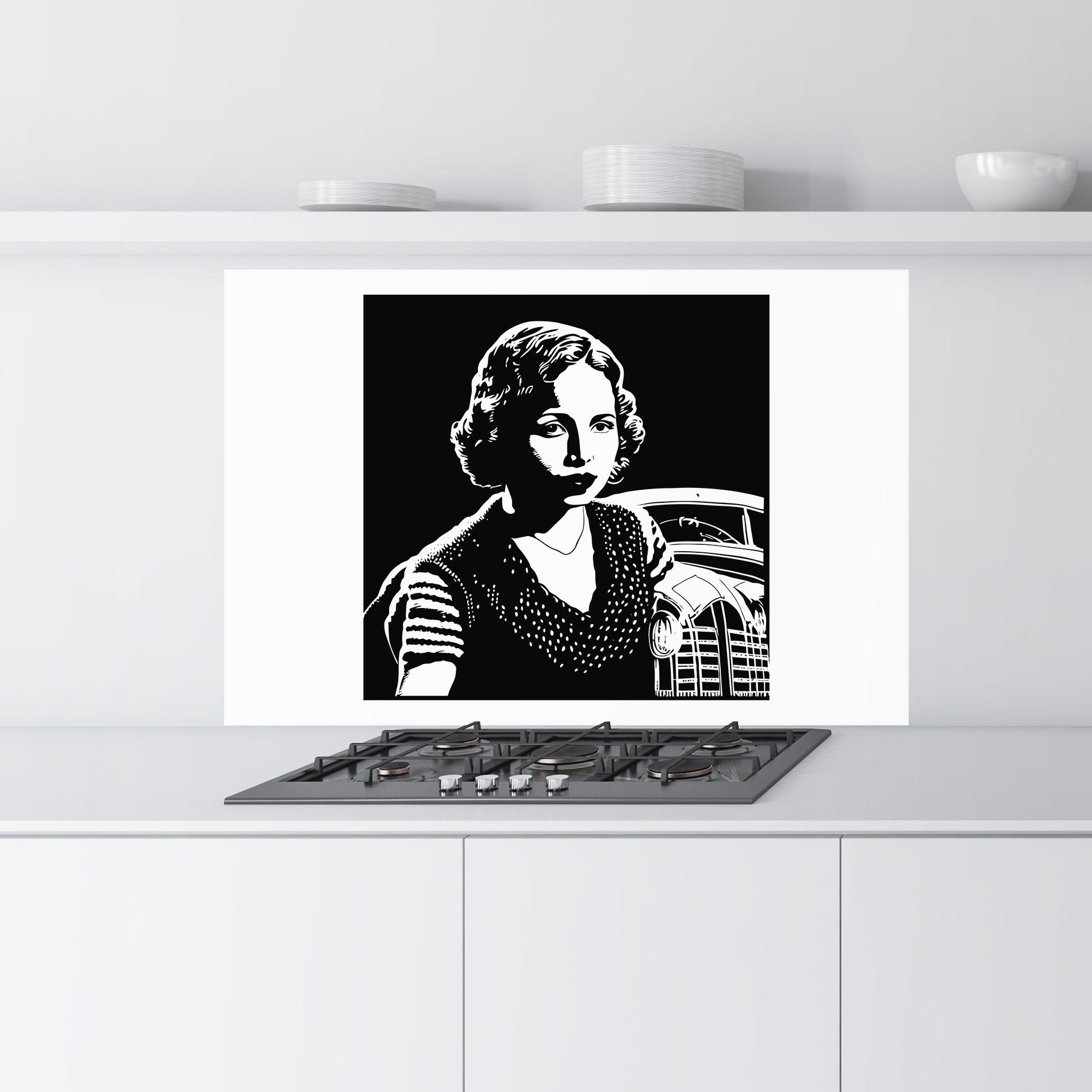 Küchenrückwand Glas Retro Woman mockup 9