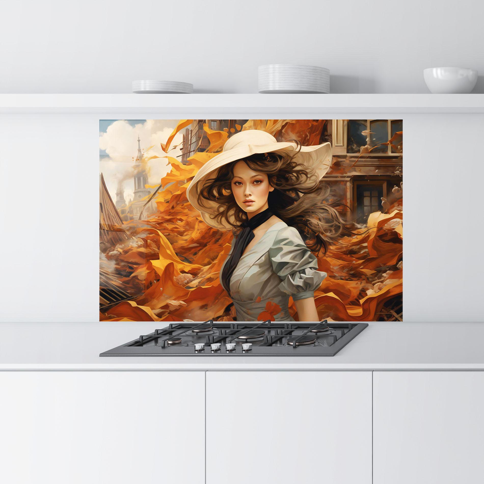 Küchenrückwand Glas Vintage Outfit On Orange mockup 9