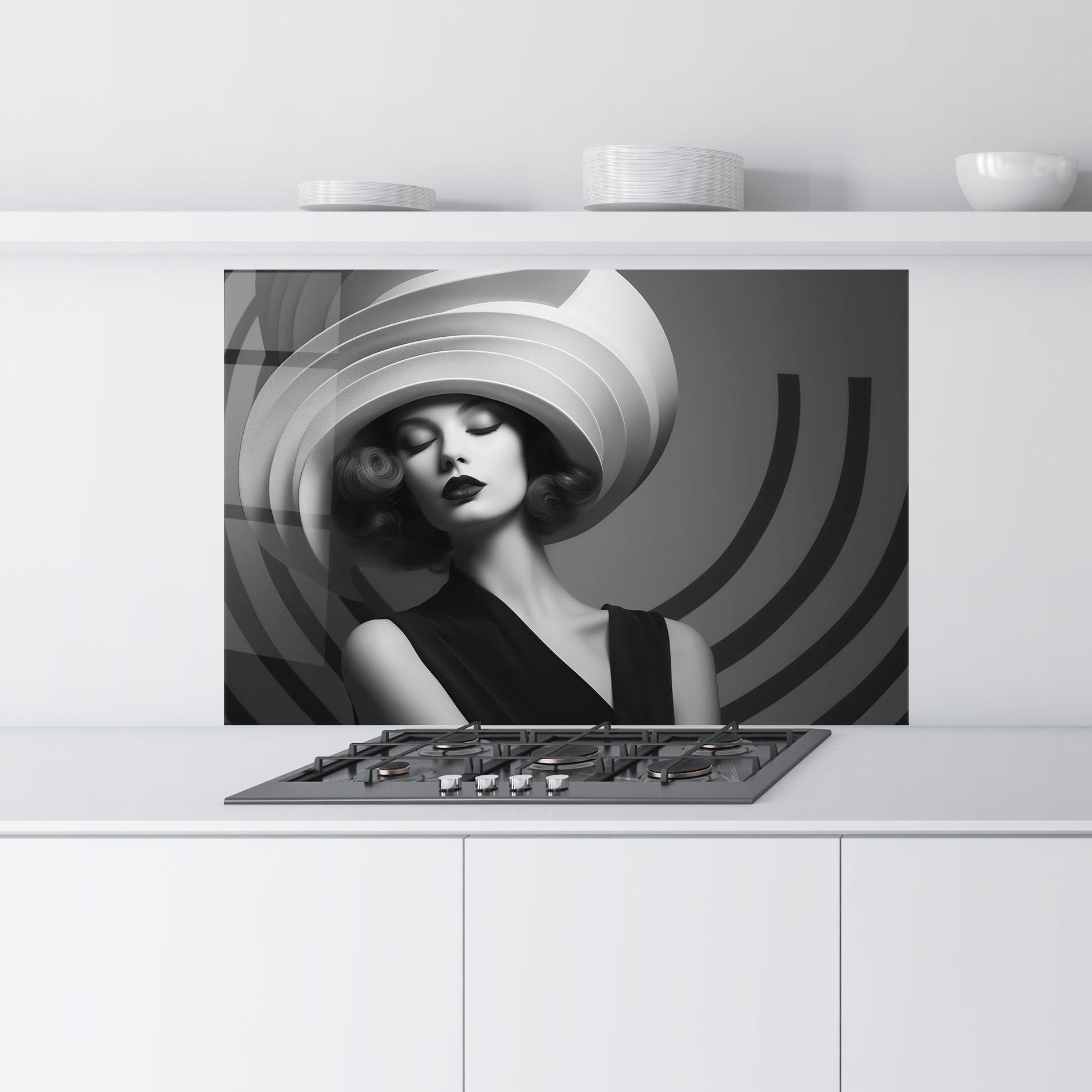 Küchenrückwand Glas Vintage Pretty Lady mockup 9