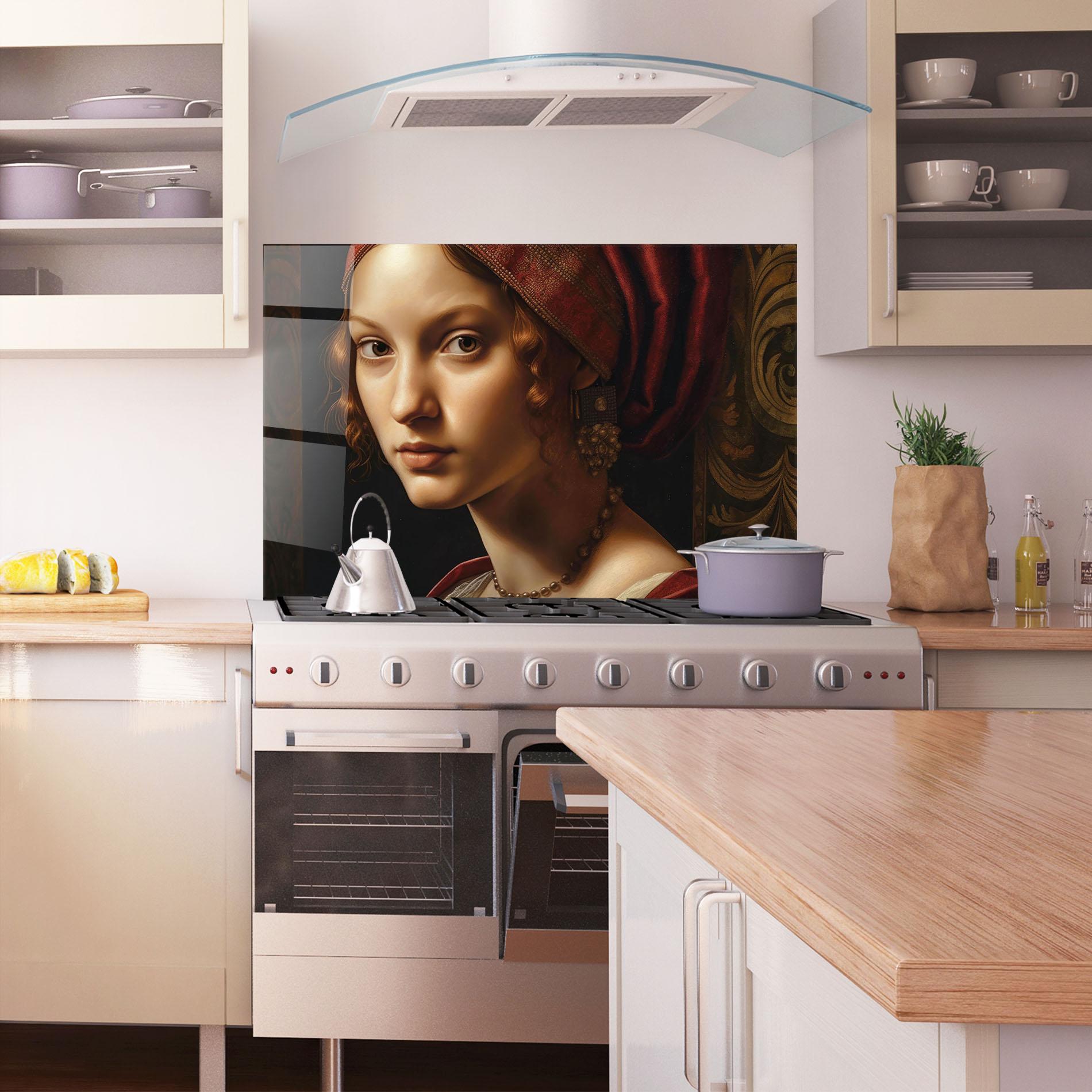 Küchenrückwand Glas Red Hair Woman Art mockup 1