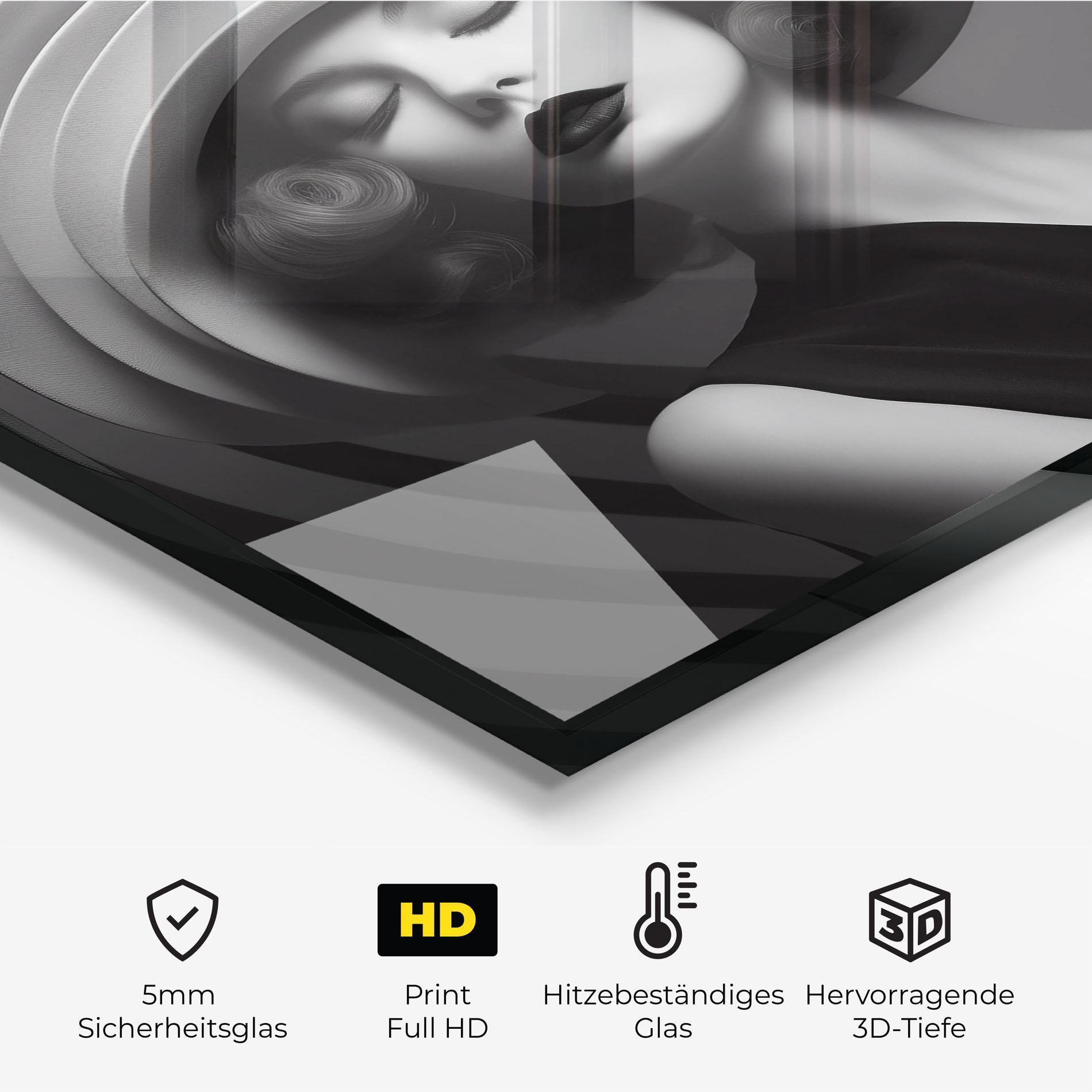 Küchenrückwand Glas Vintage Pretty Lady mockup 2