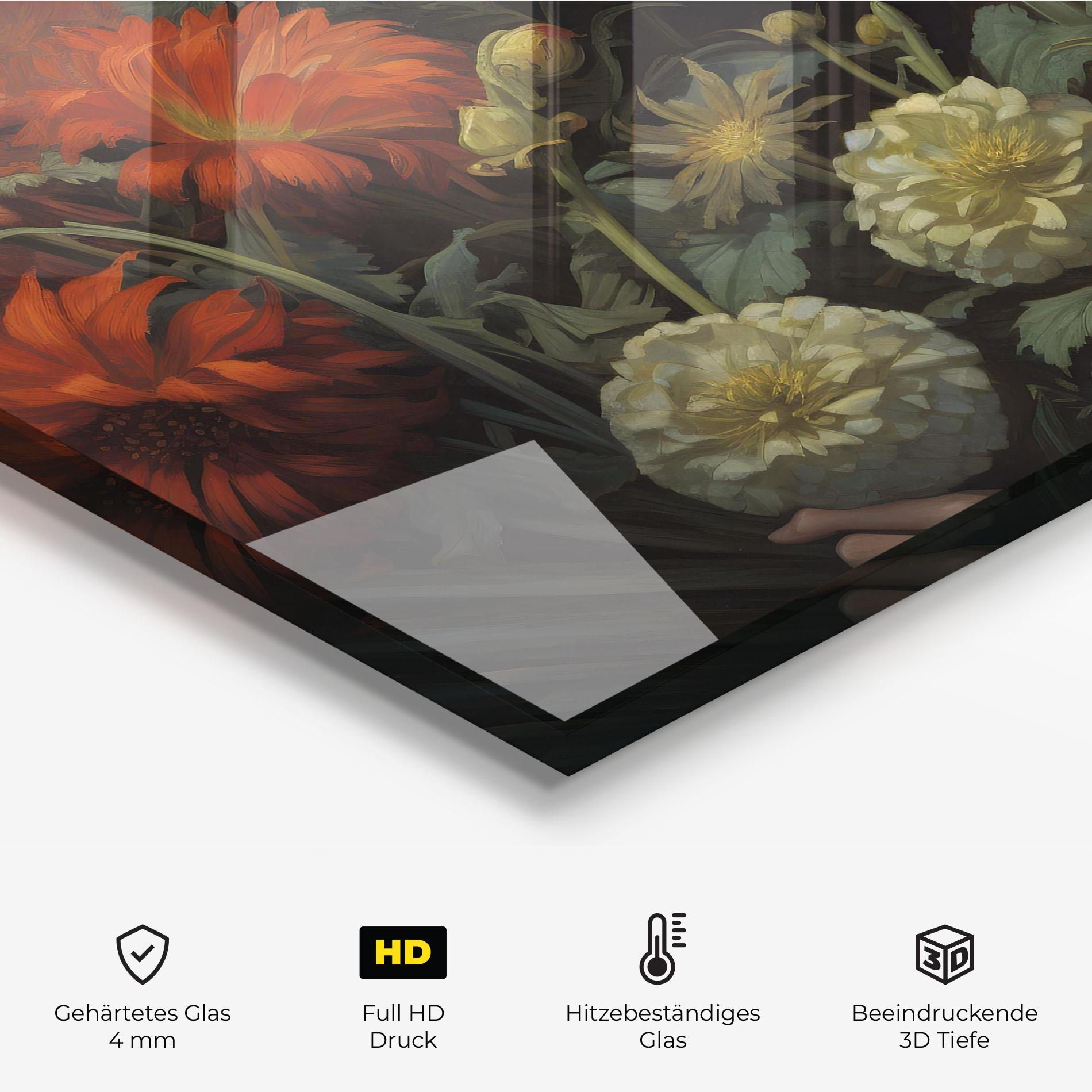 Küchenrückwand Glas Vintage Flowers mockup 2
