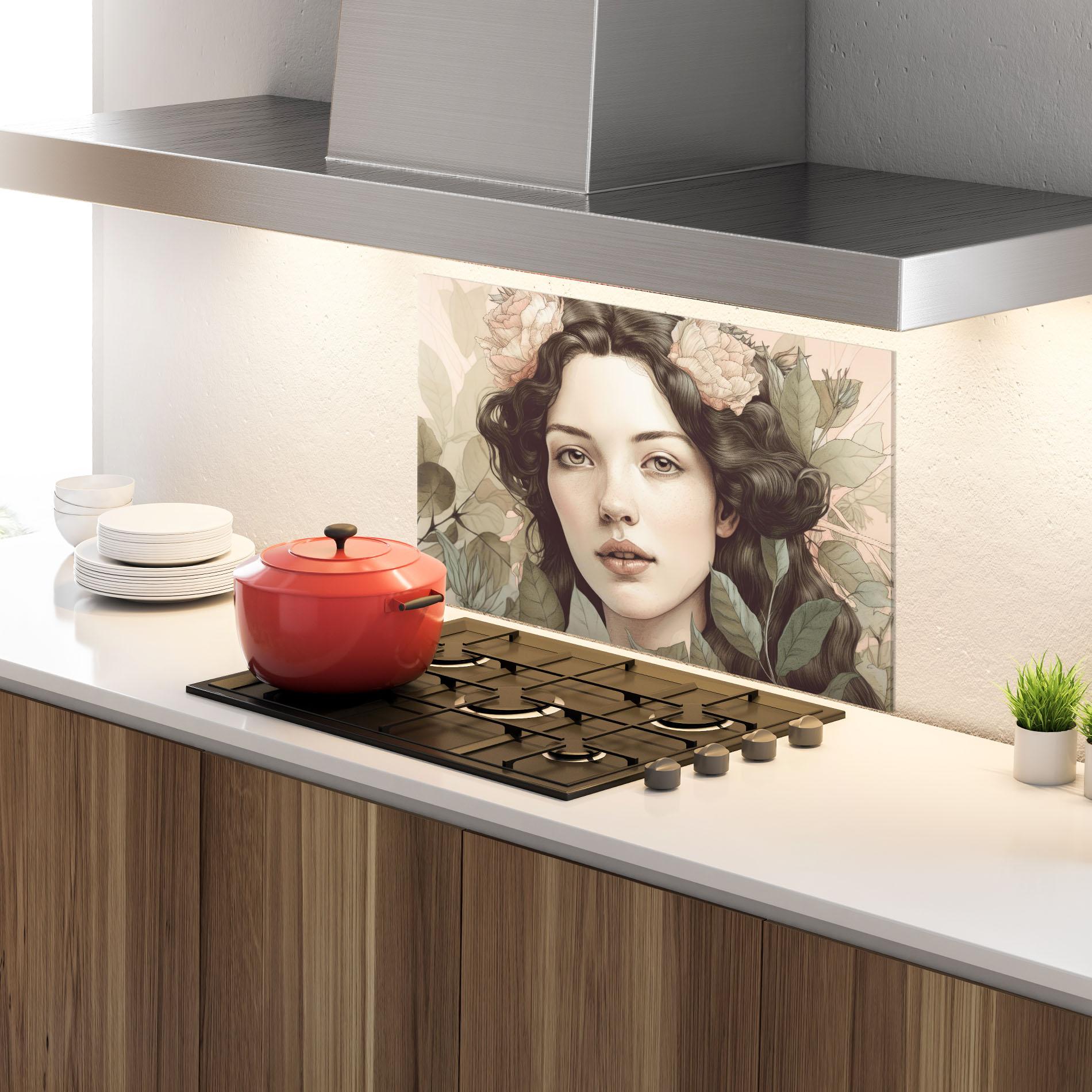 Küchenrückwand Glas Beautiful Vintage Portrait mockup 4