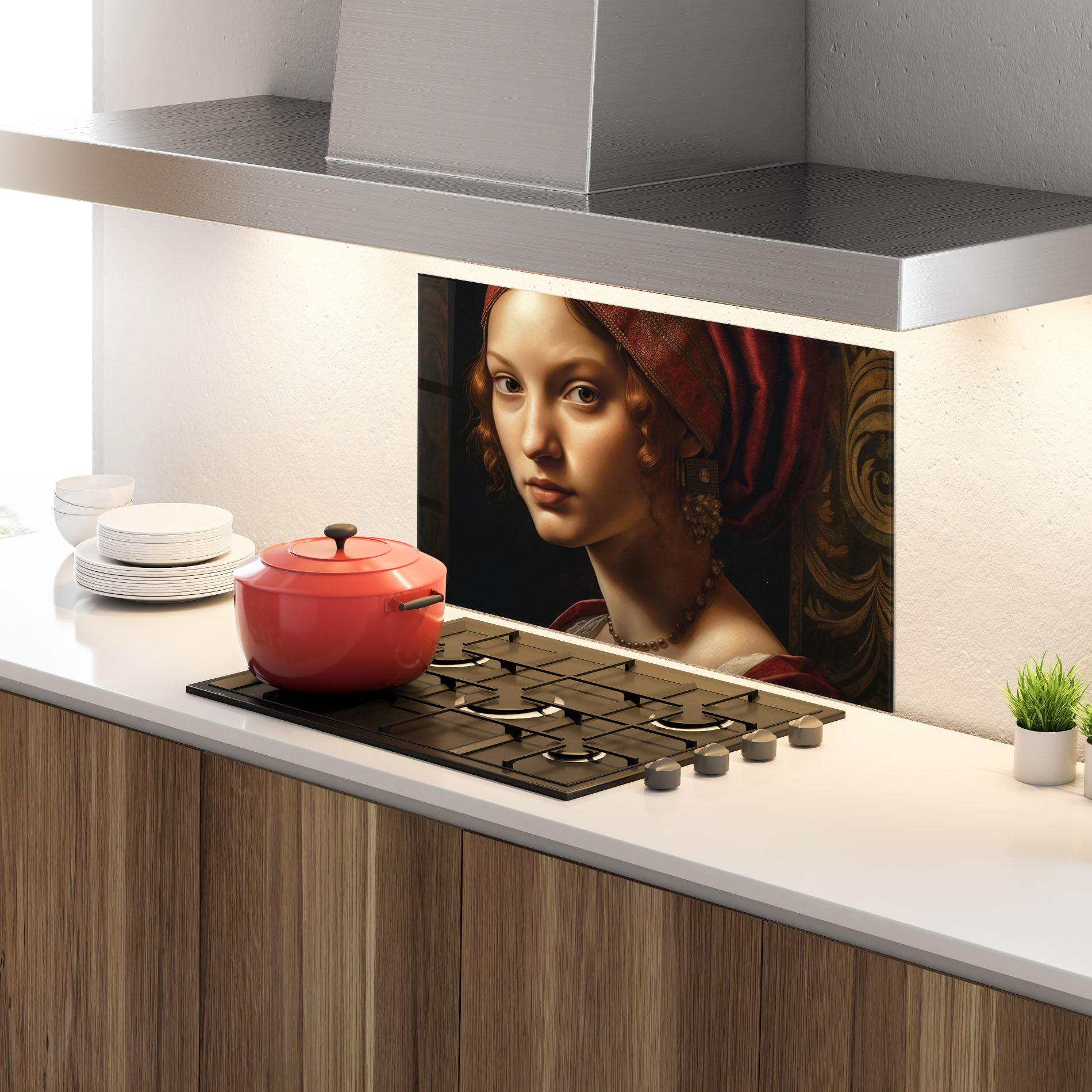 Küchenrückwand Glas Red Hair Woman Art mockup 4