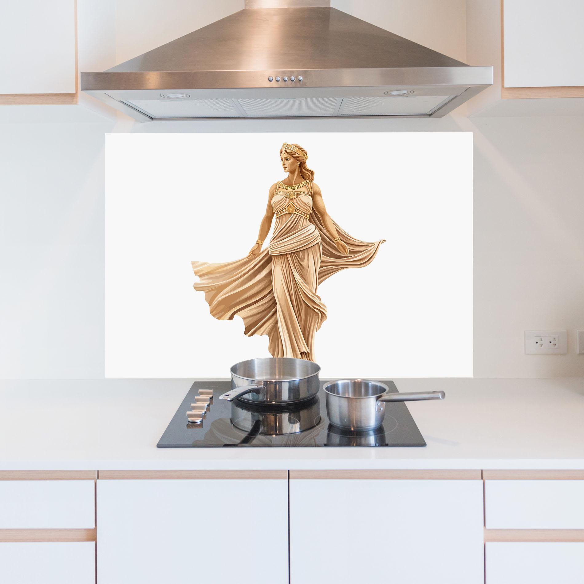 Küchenrückwand Glas Gold Statue mockup 5