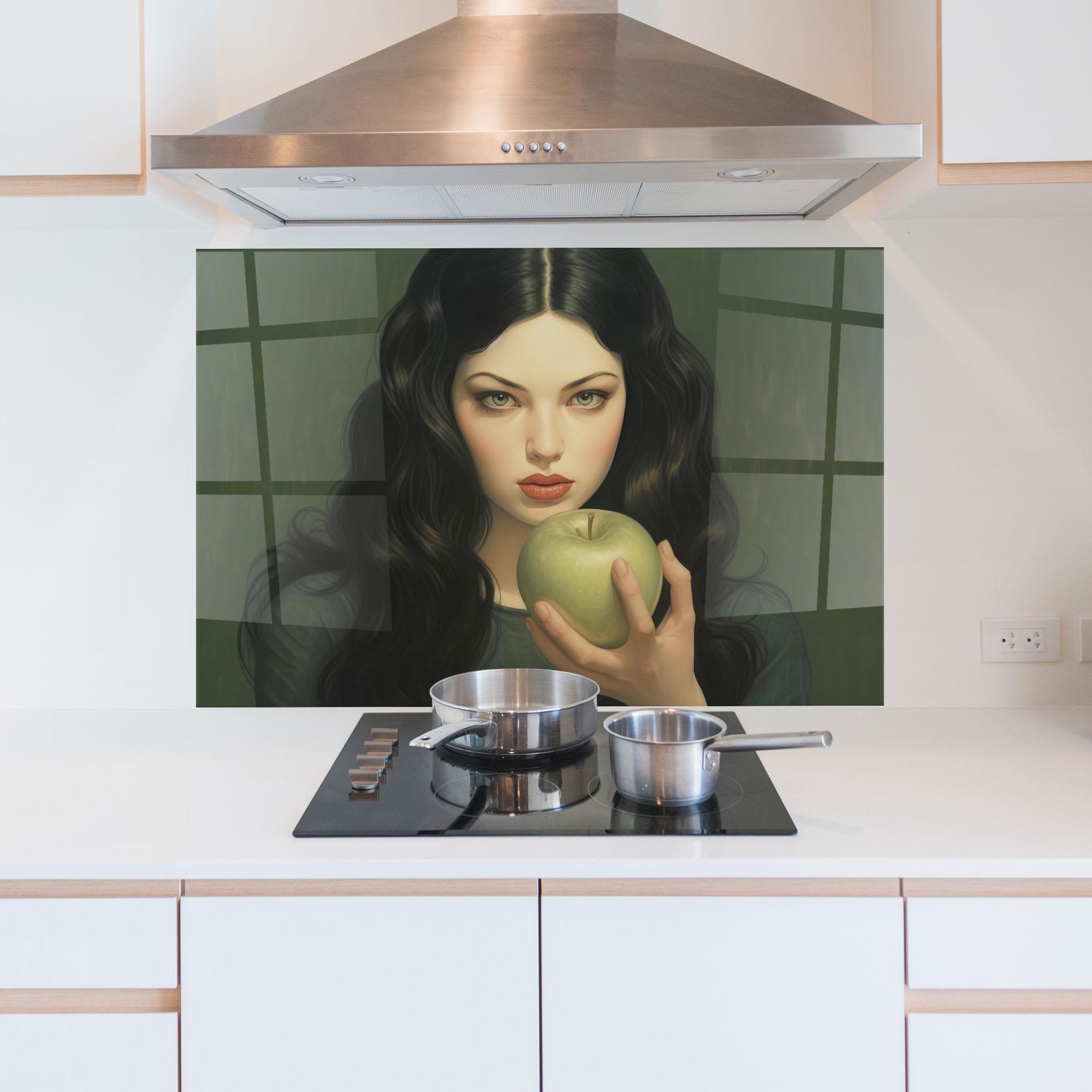 Küchenrückwand Glas Green Apple Painting mockup 5