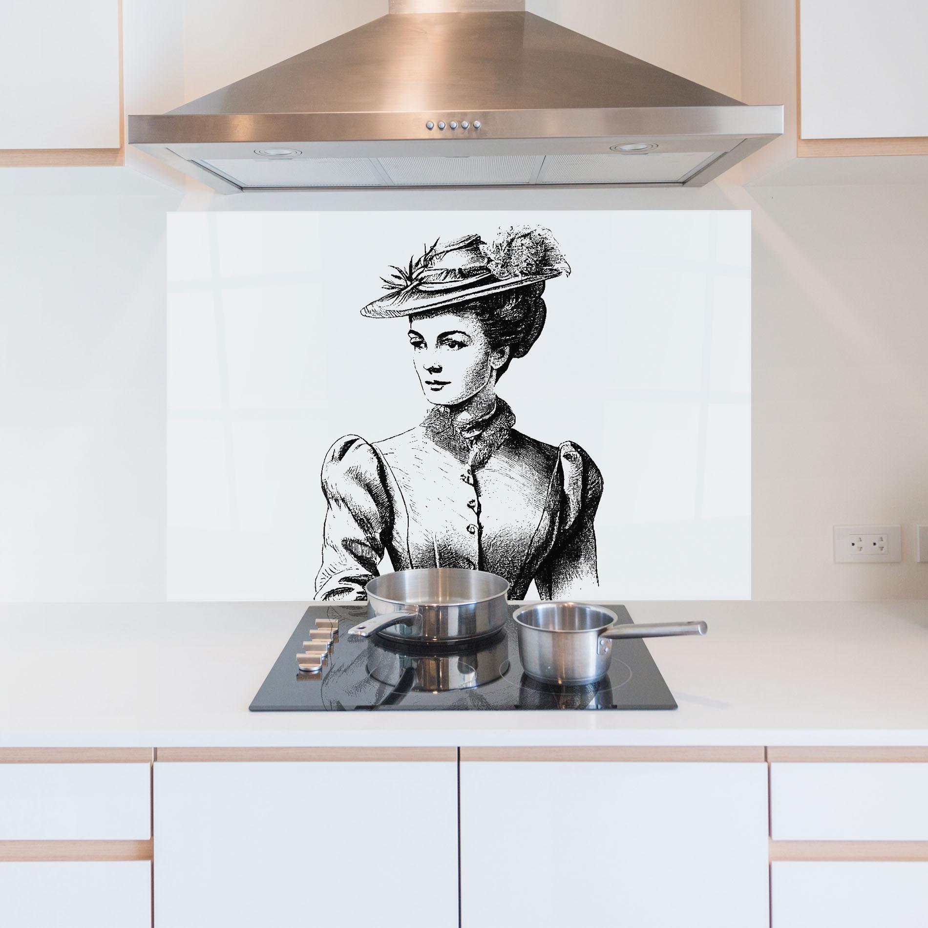 Küchenrückwand Glas Noble Lady Hat mockup 5