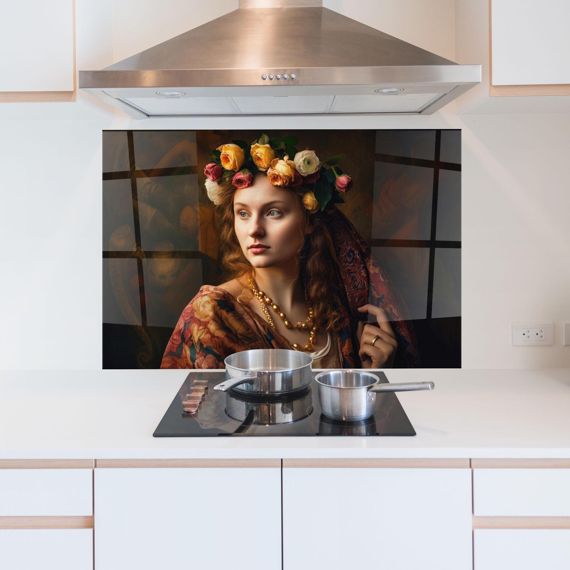 Küchenrückwand Glas Renaissance Woman mockup 5