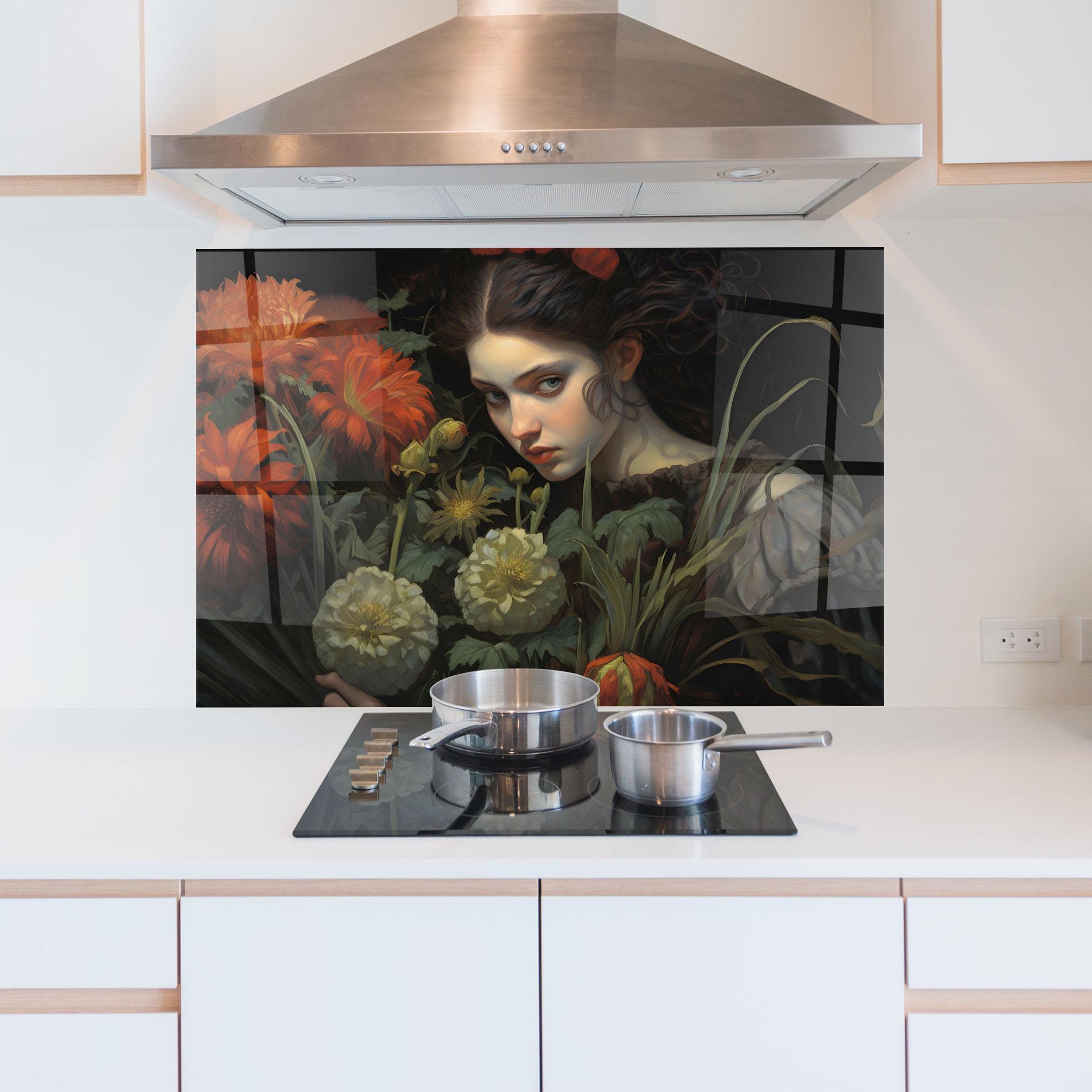 Küchenrückwand Glas Vintage Flowers mockup 5