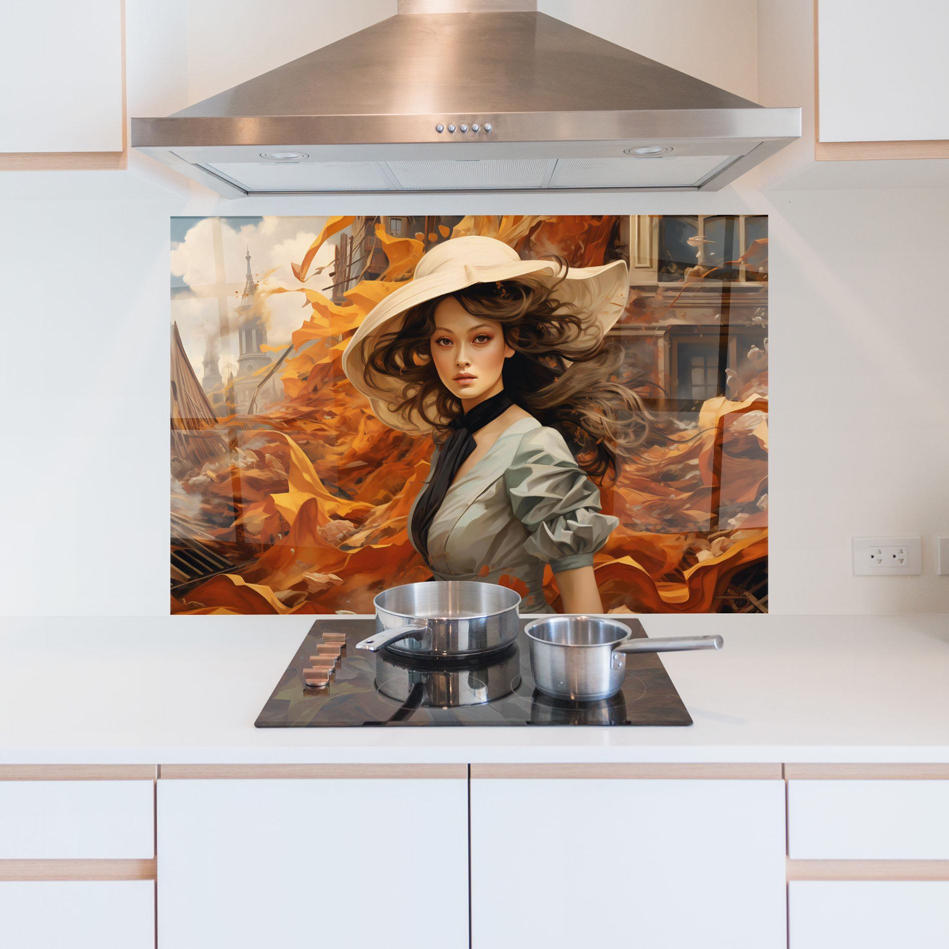 Küchenrückwand Glas Vintage Outfit On Orange mockup 5