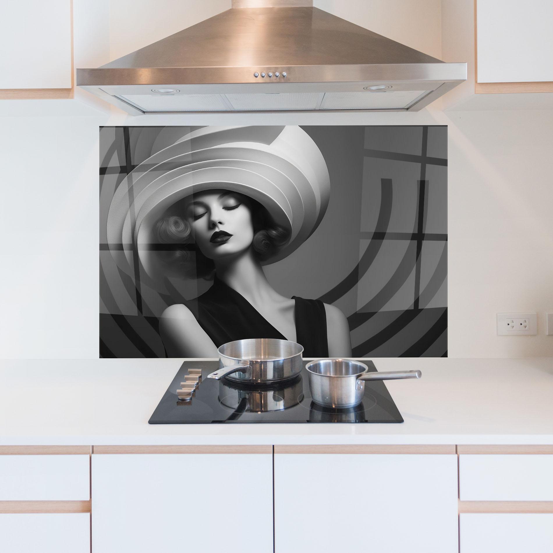 Küchenrückwand Glas Vintage Pretty Lady mockup 5