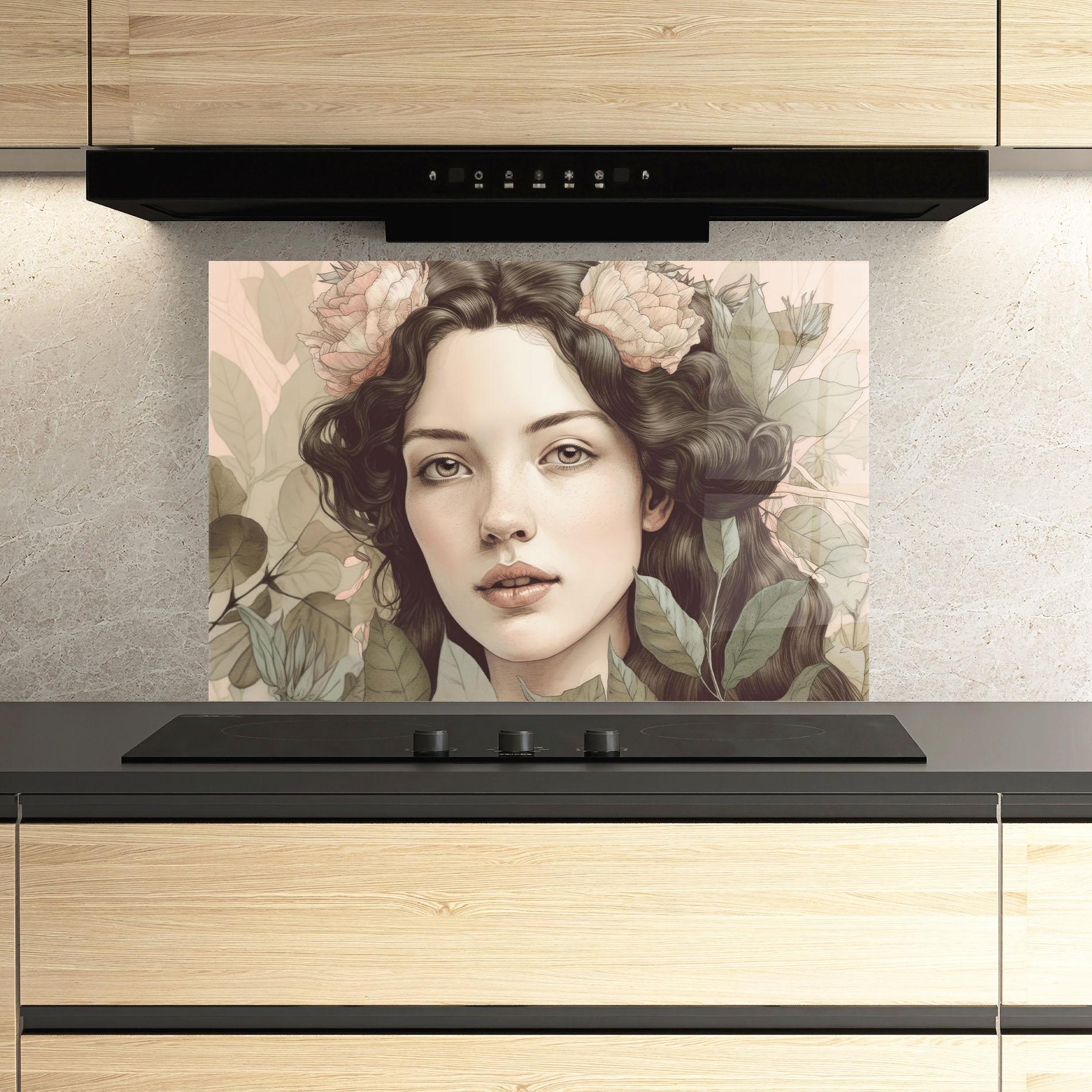 Küchenrückwand Glas Beautiful Vintage Portrait mockup 3