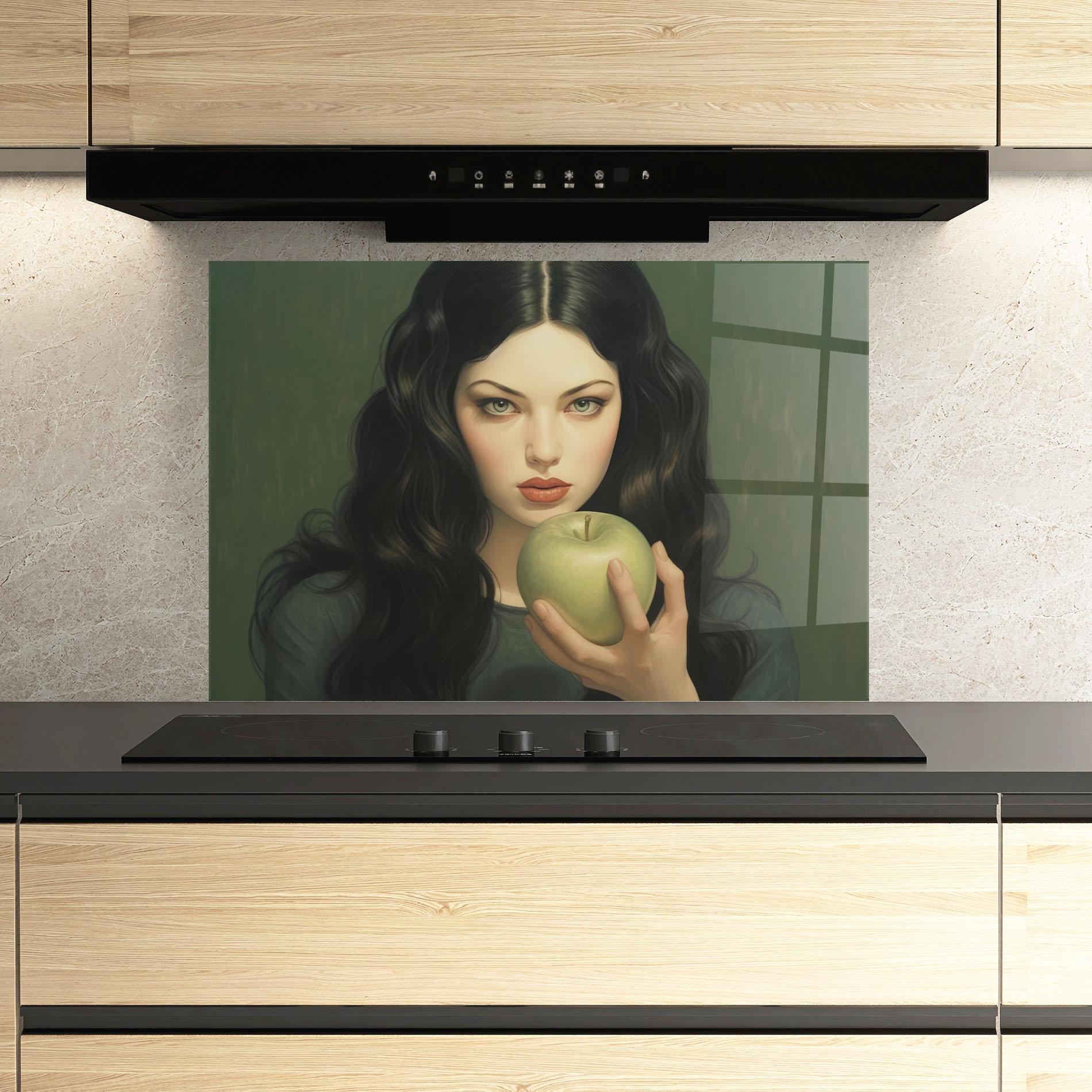Küchenrückwand Glas Green Apple Painting mockup 3