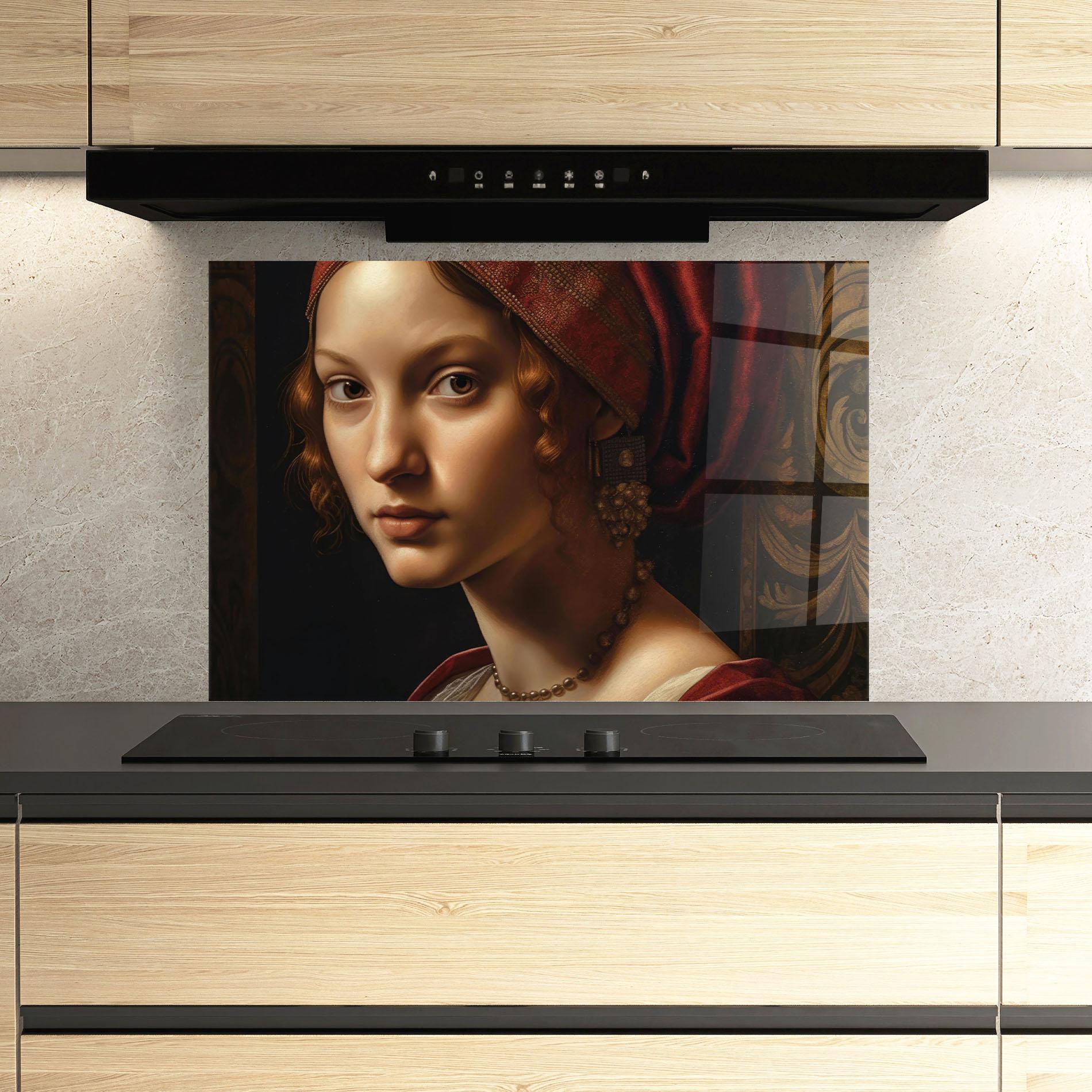 Küchenrückwand Glas Red Hair Woman Art mockup 3