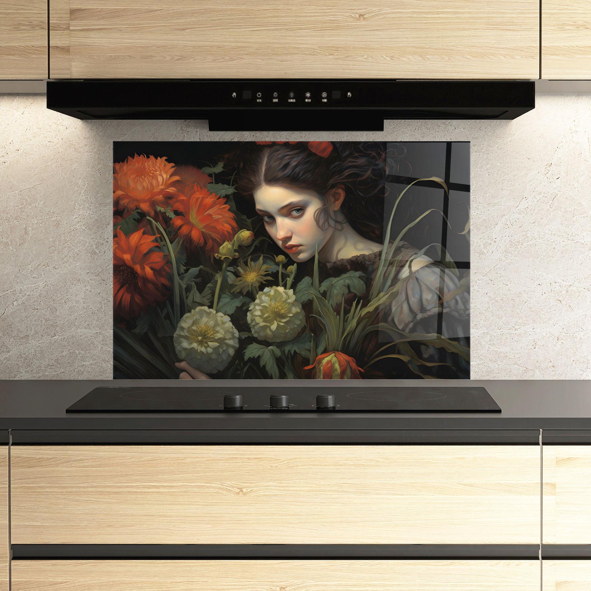 Küchenrückwand Glas Vintage Flowers mockup 3