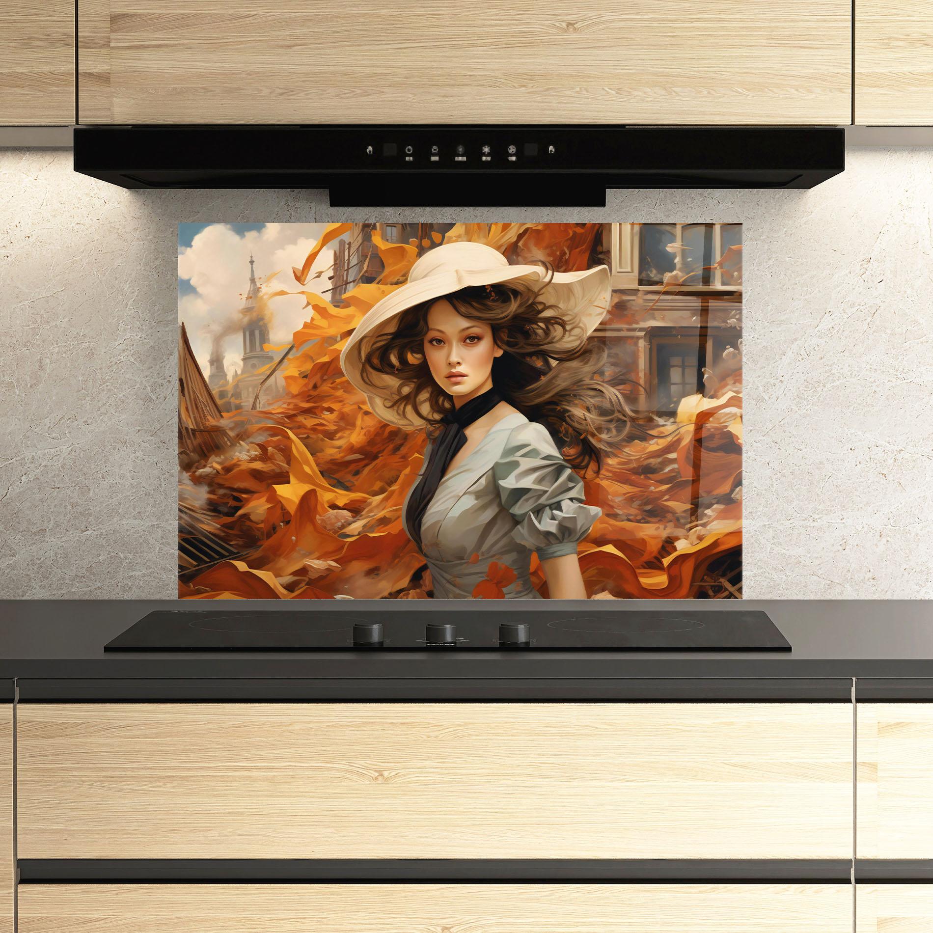 Küchenrückwand Glas Vintage Outfit On Orange mockup 3