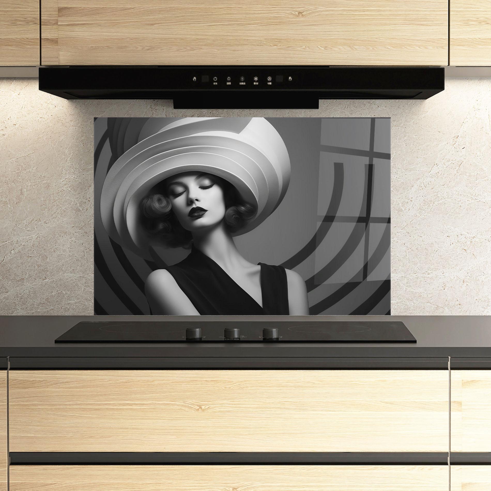Küchenrückwand Glas Vintage Pretty Lady mockup 3