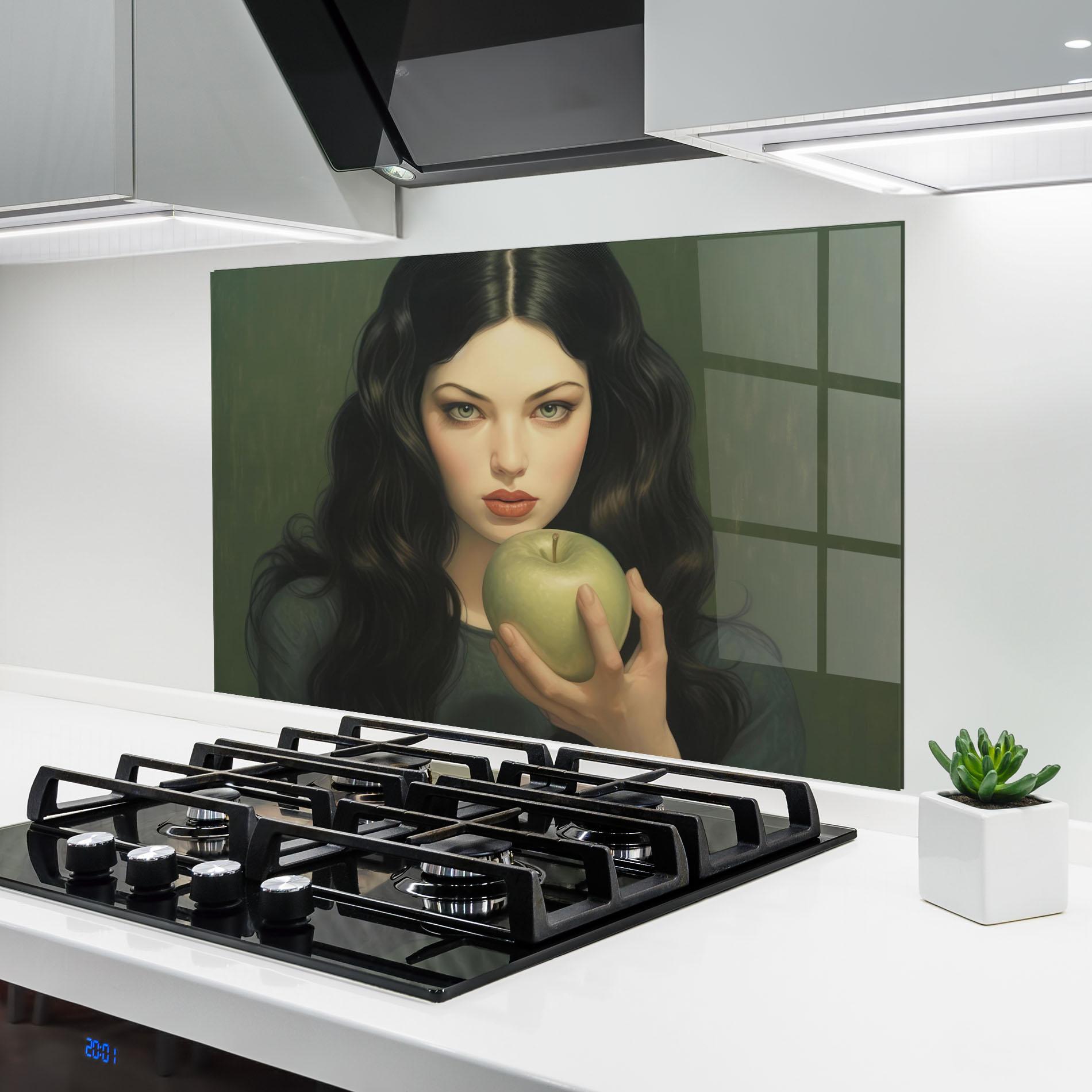 Küchenrückwand Glas Green Apple Painting mockup 6