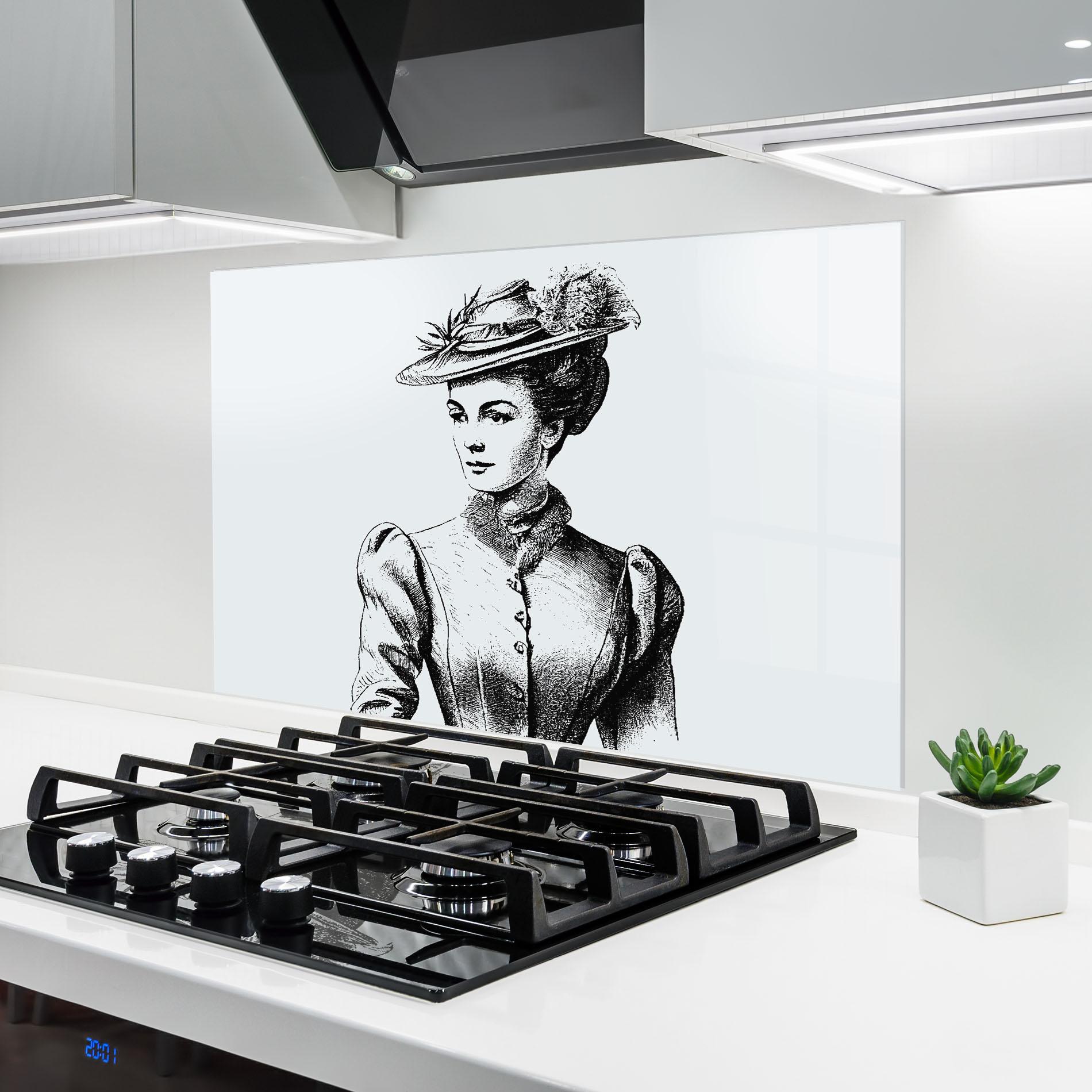 Küchenrückwand Glas Noble Lady Hat mockup 6