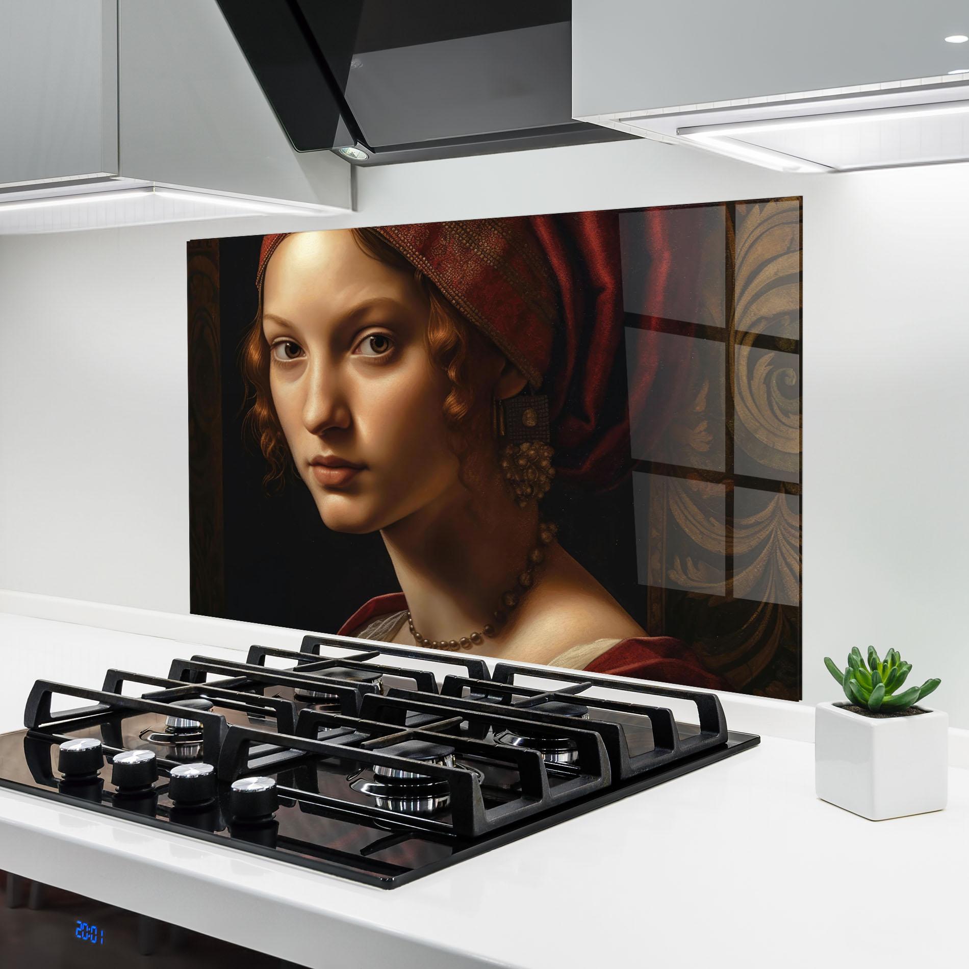 Küchenrückwand Glas Red Hair Woman Art mockup 6