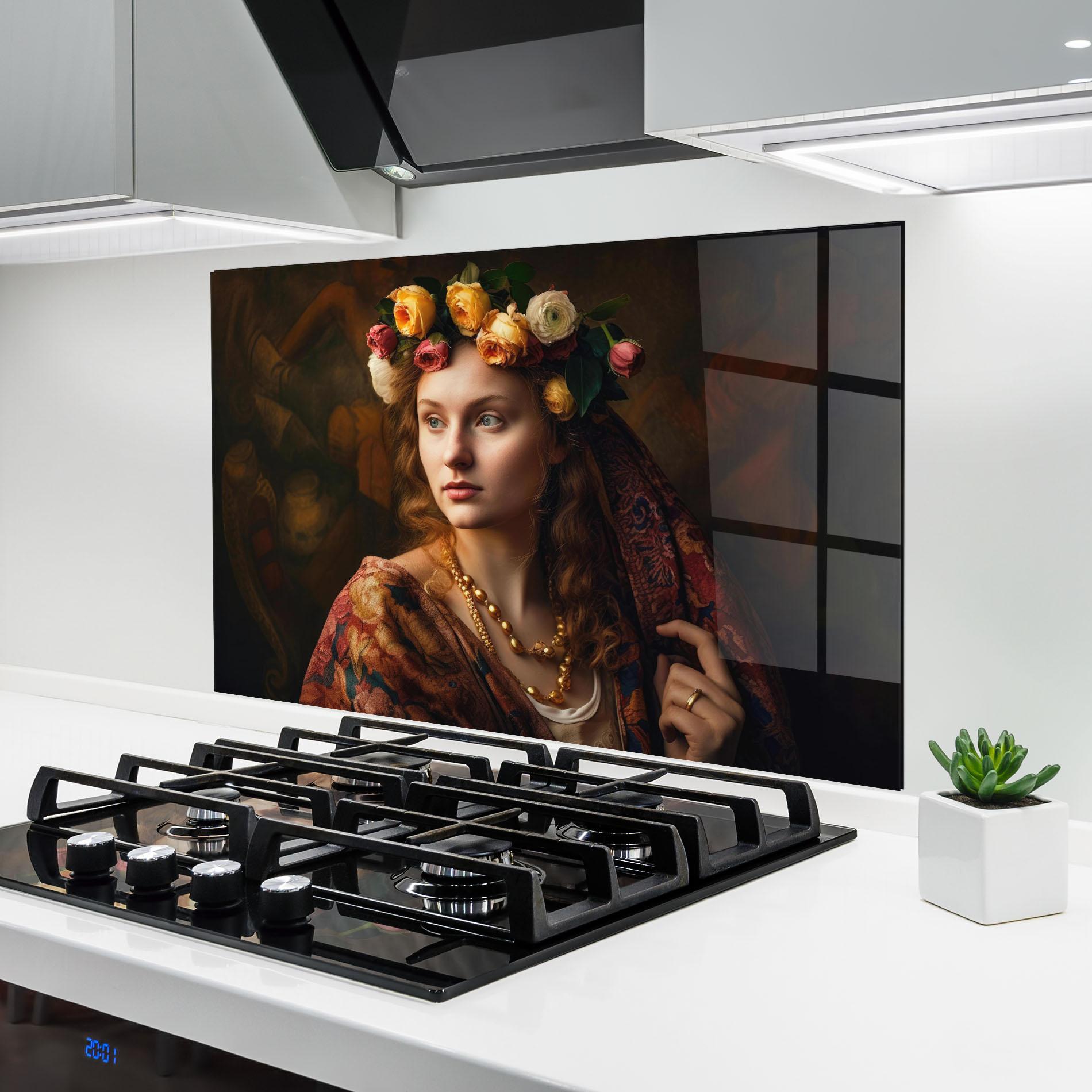 Küchenrückwand Glas Renaissance Woman mockup 6