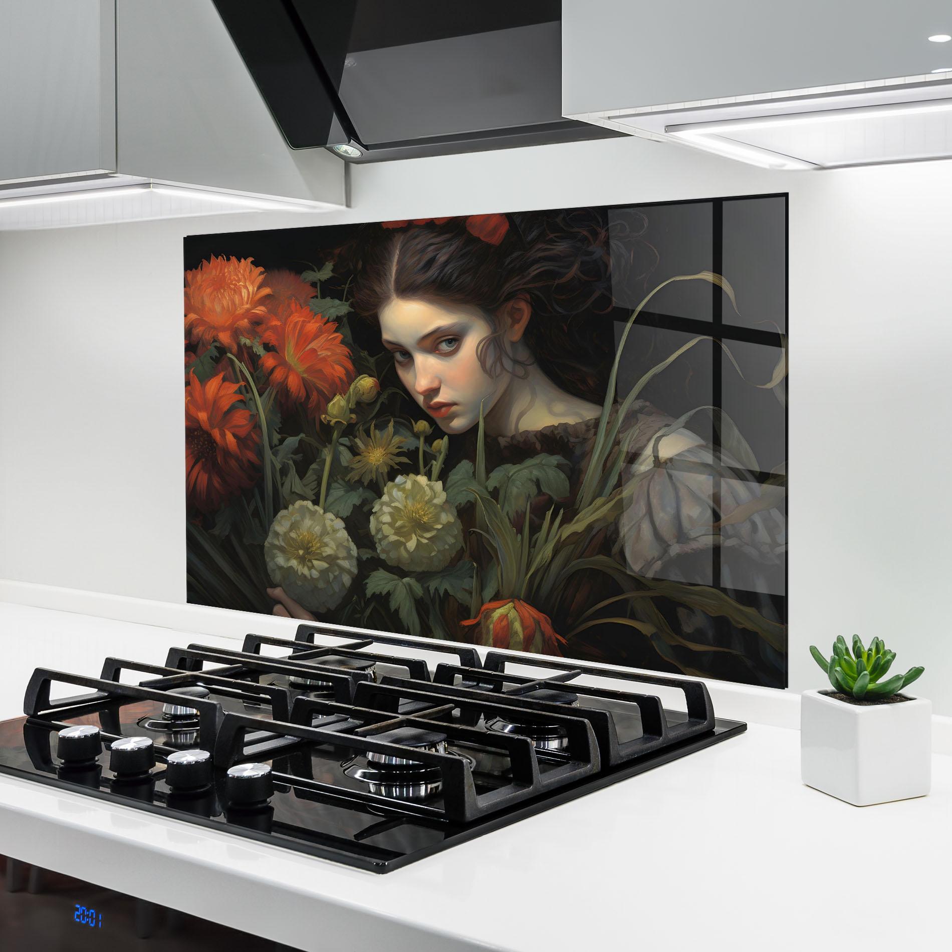 Küchenrückwand Glas Vintage Flowers mockup 6