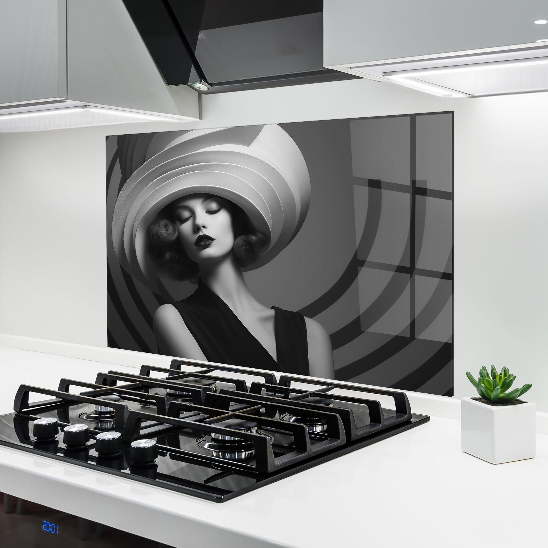 Küchenrückwand Glas Vintage Pretty Lady mockup 6