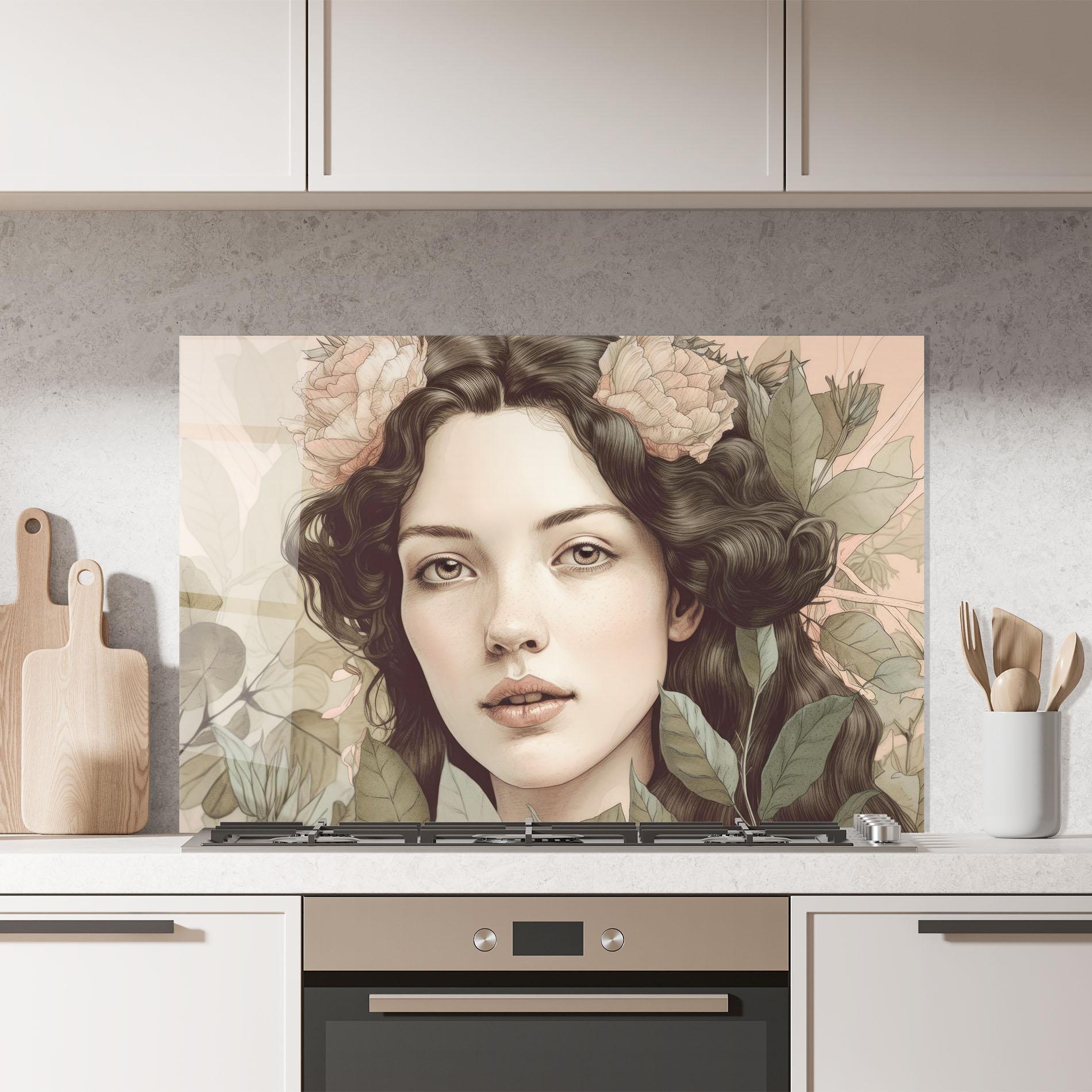 Küchenrückwand Glas Beautiful Vintage Portrait mockup 7