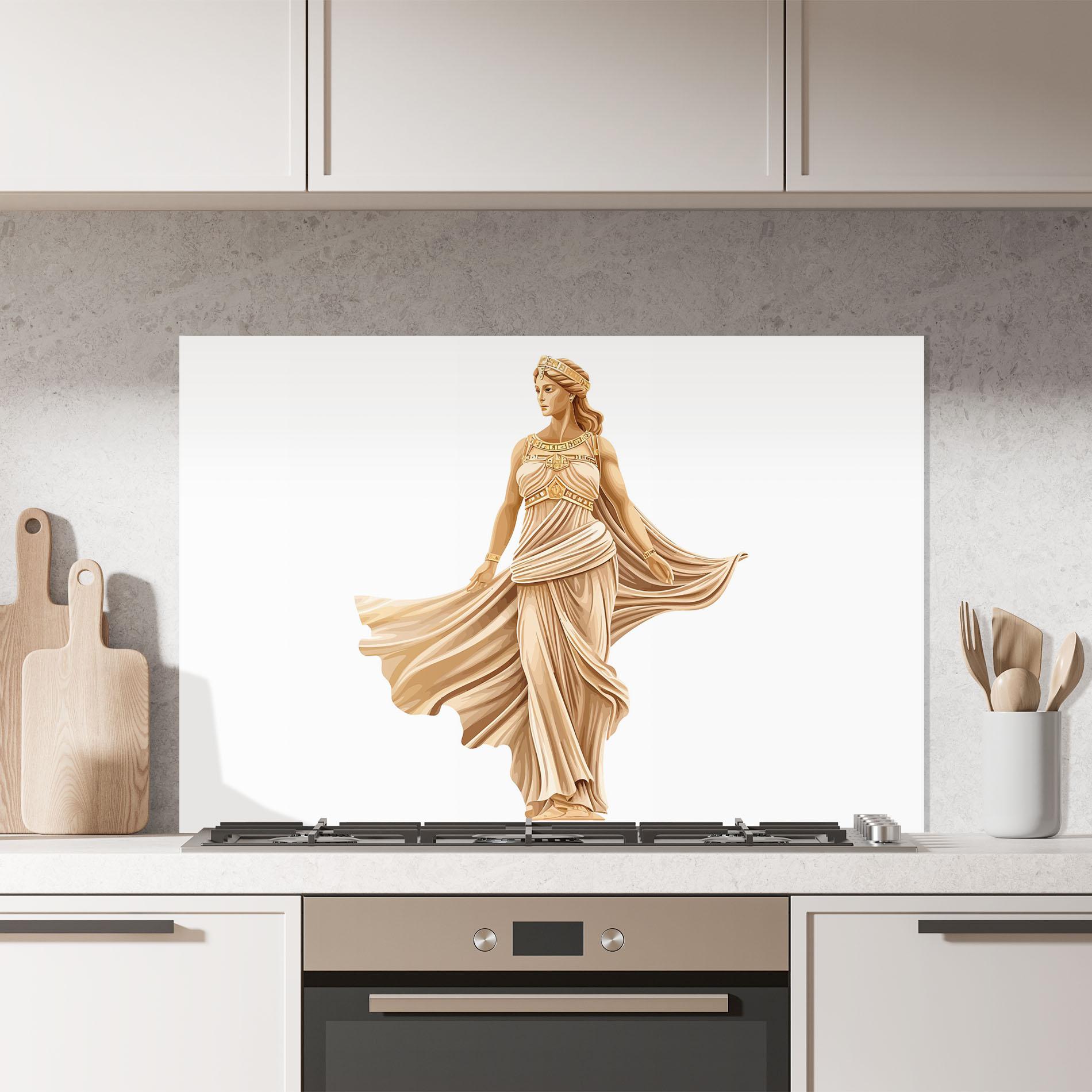 Küchenrückwand Glas Gold Statue mockup 7