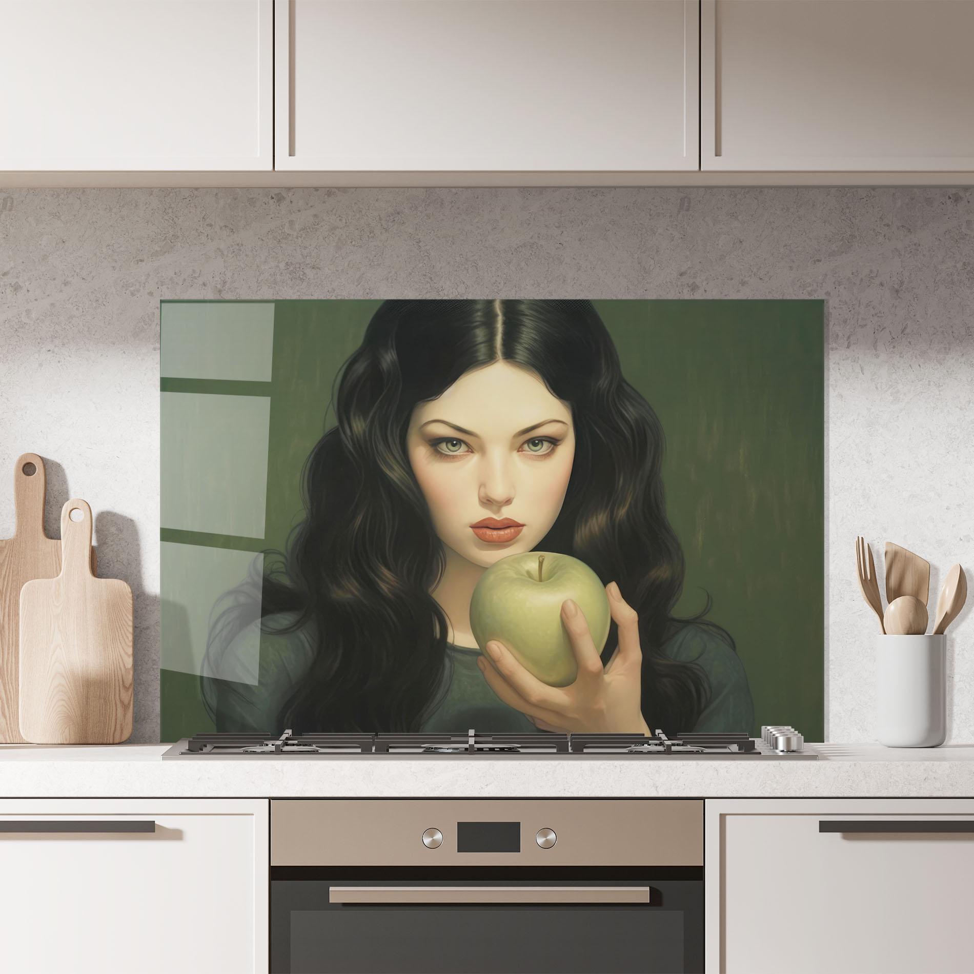 Küchenrückwand Glas Green Apple Painting mockup 7