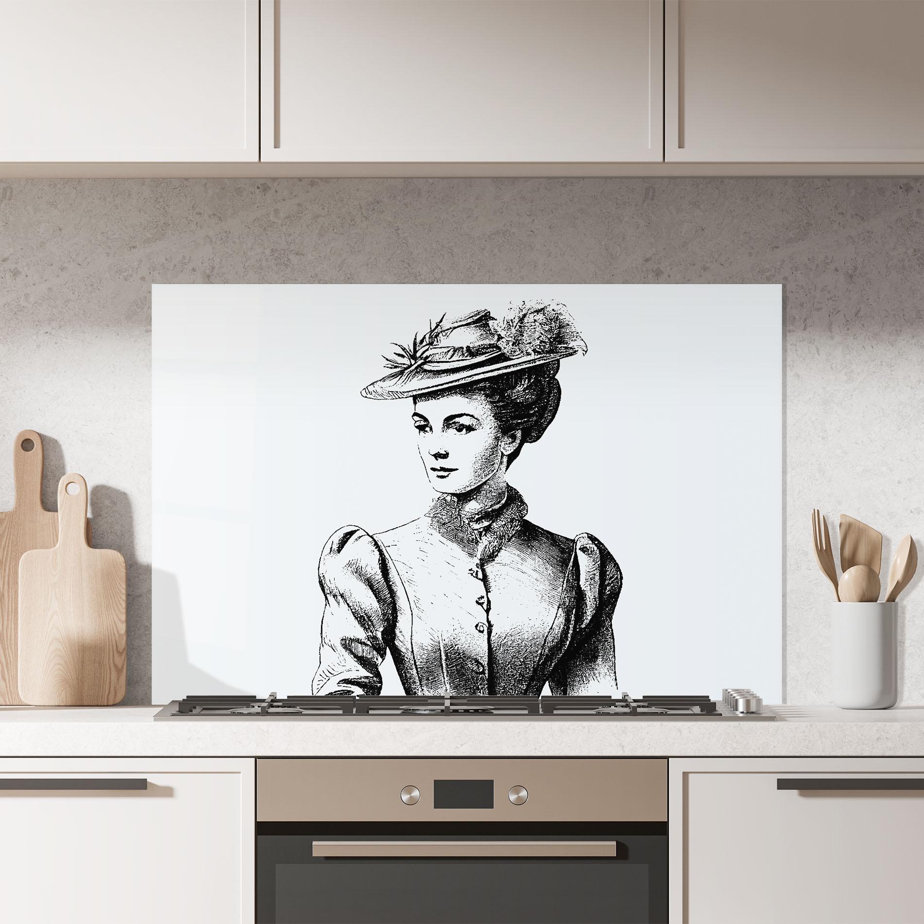 Küchenrückwand Glas Noble Lady Hat mockup 7