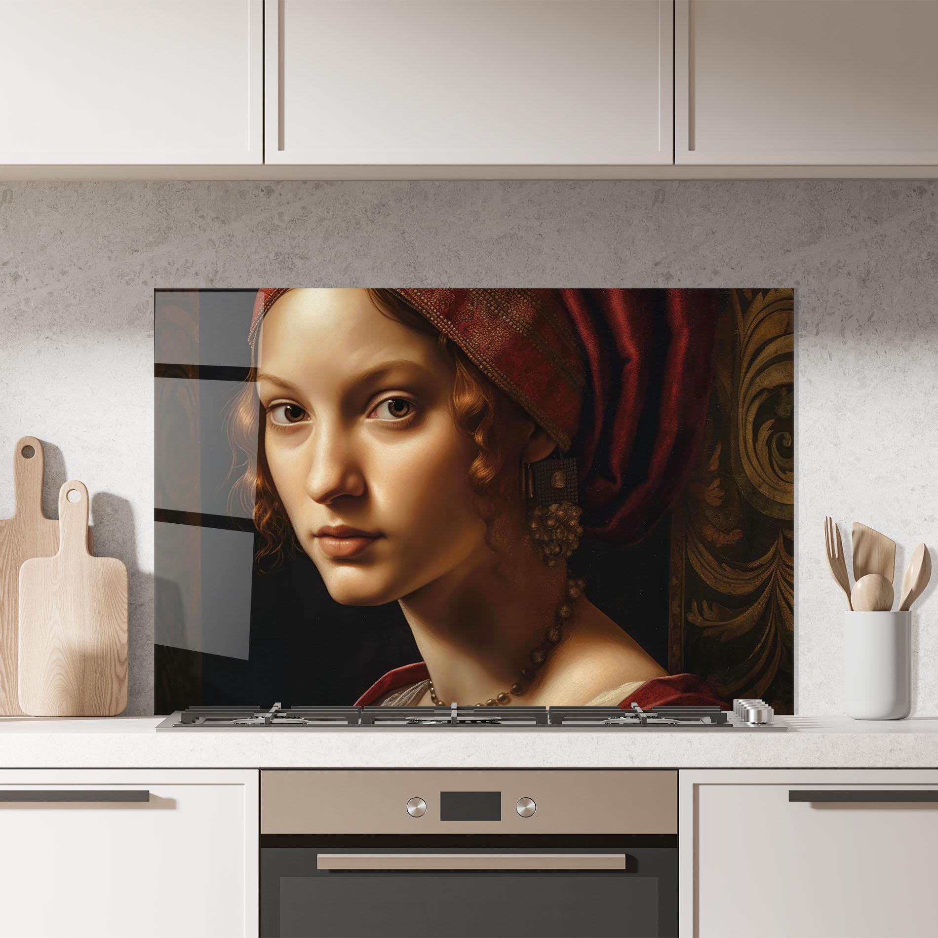 Küchenrückwand Glas Red Hair Woman Art mockup 7