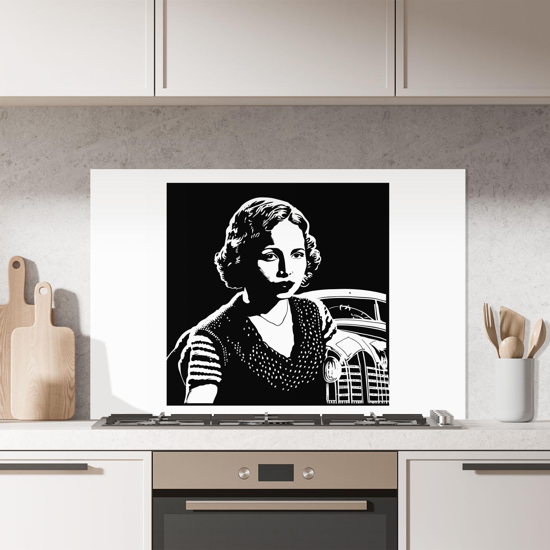 Küchenrückwand Glas Retro Woman mockup 7