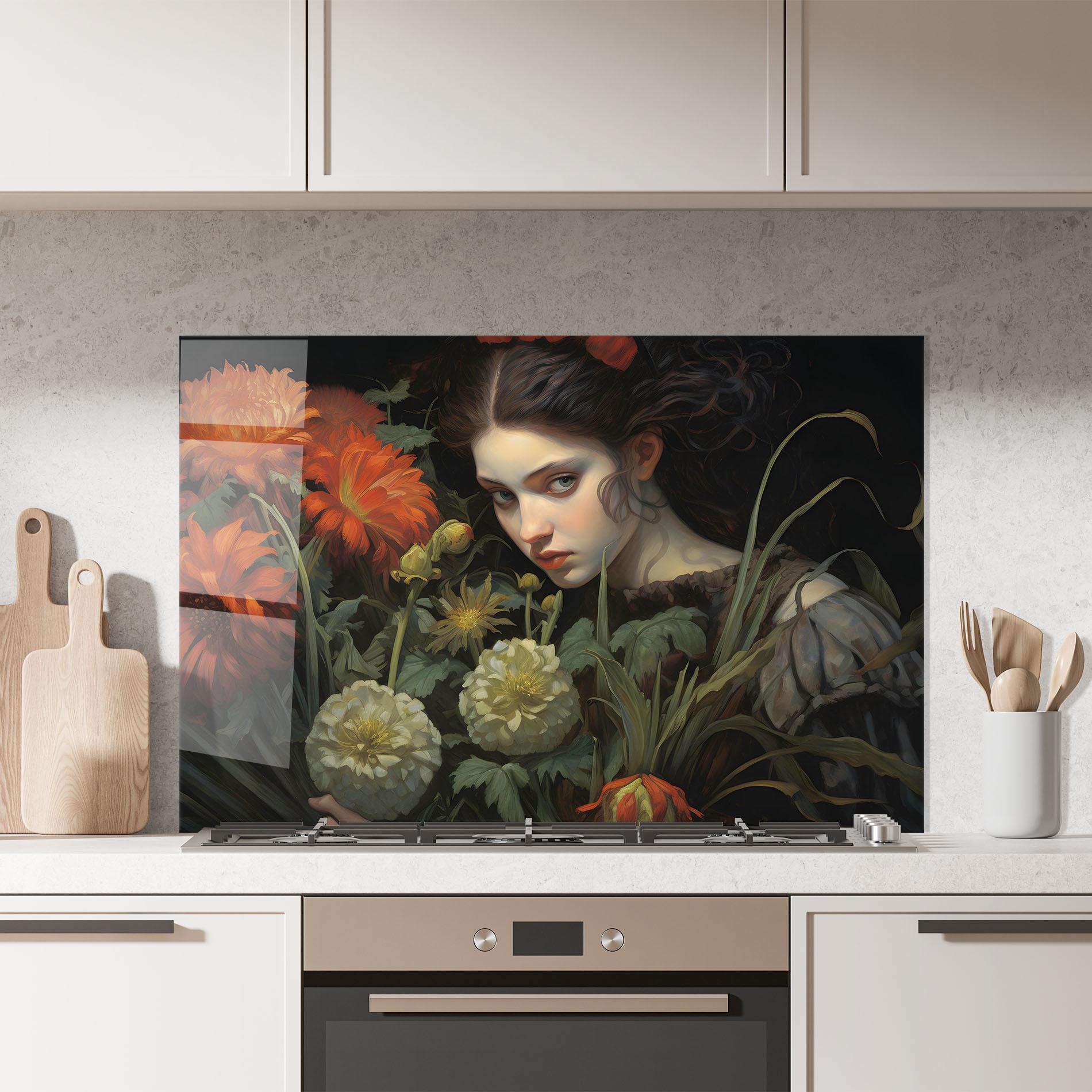Küchenrückwand Glas Vintage Flowers mockup 7