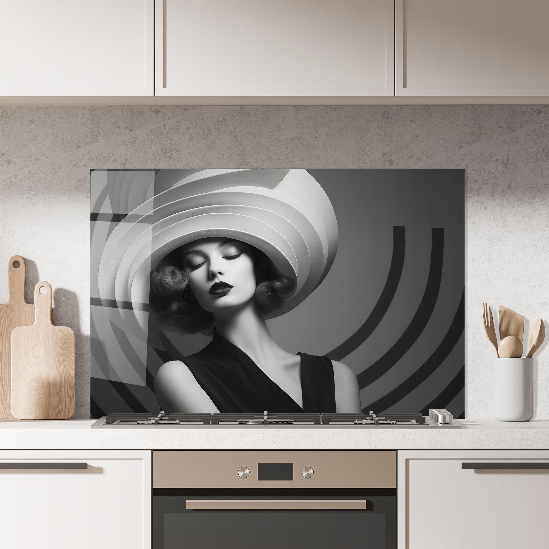 Küchenrückwand Glas Vintage Pretty Lady mockup 7