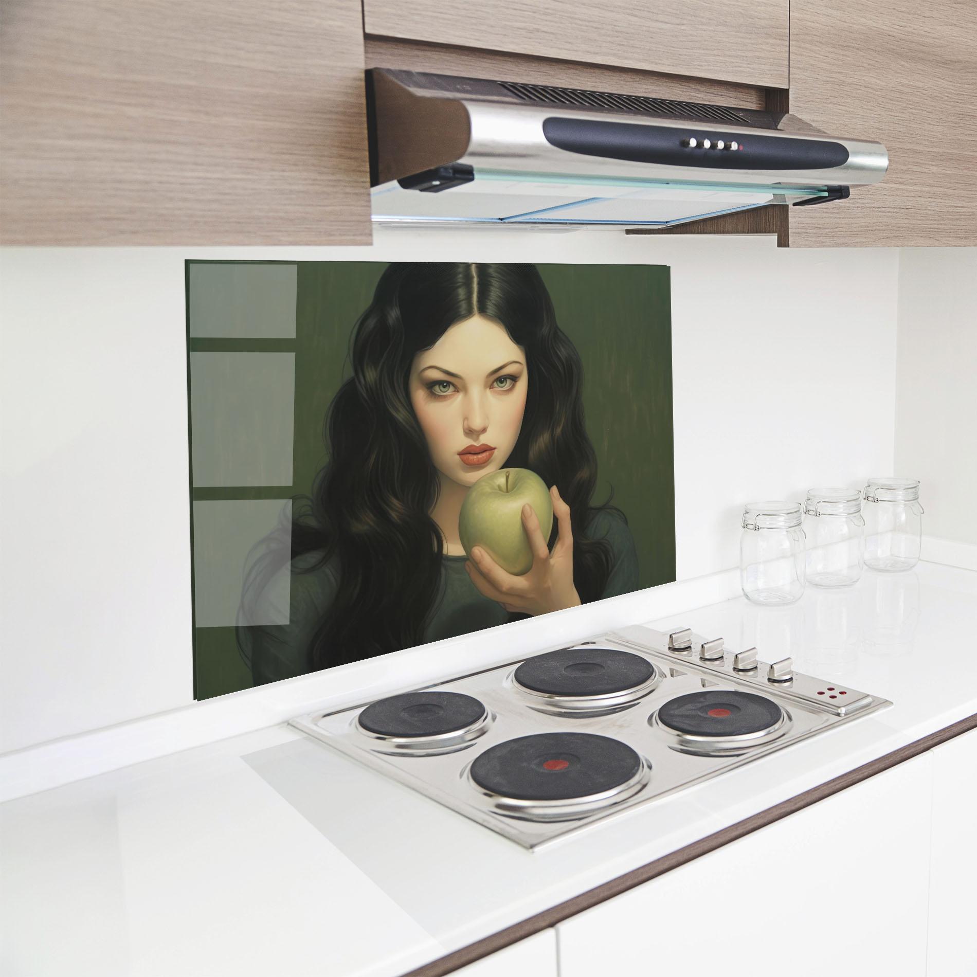 Küchenrückwand Glas Green Apple Painting mockup 8